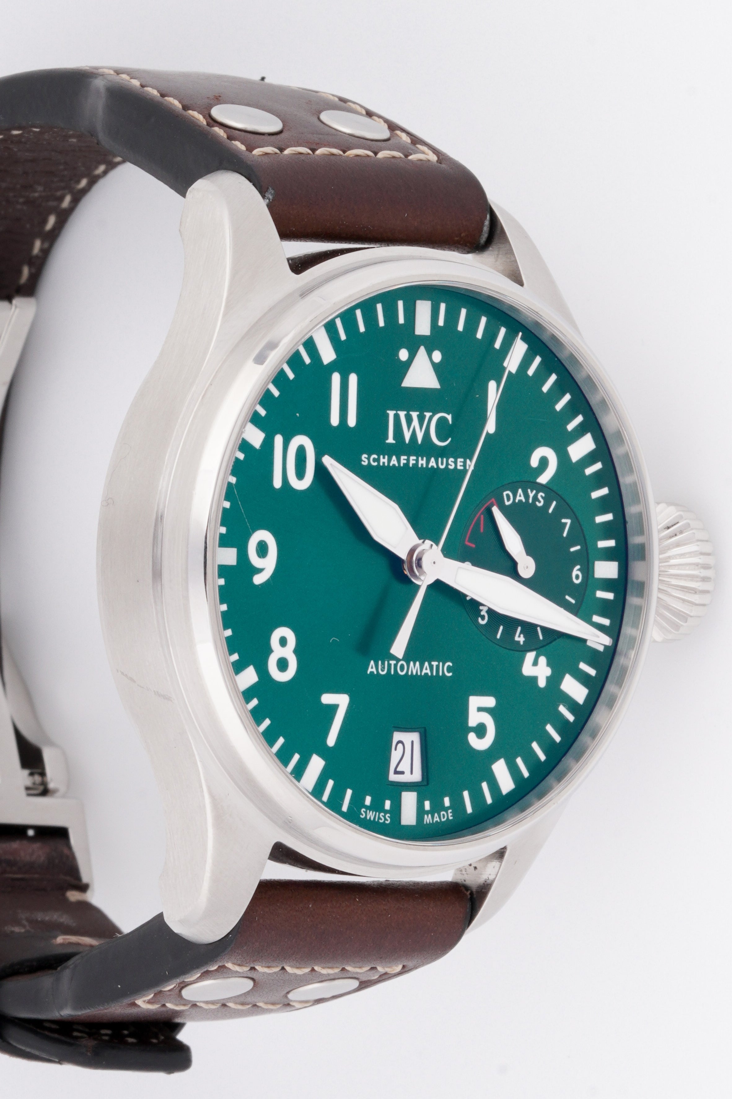 IWC BIG PILOT WATCH | GREEN DIAL | BROWN LEATHER BAND |