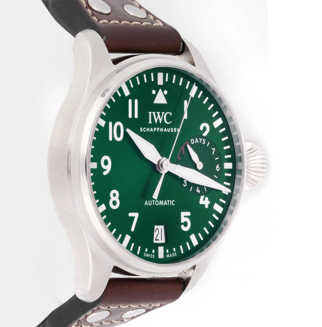 IWC BIG PILOT WATCH | GREEN DIAL | BROWN LEATHER BAND |