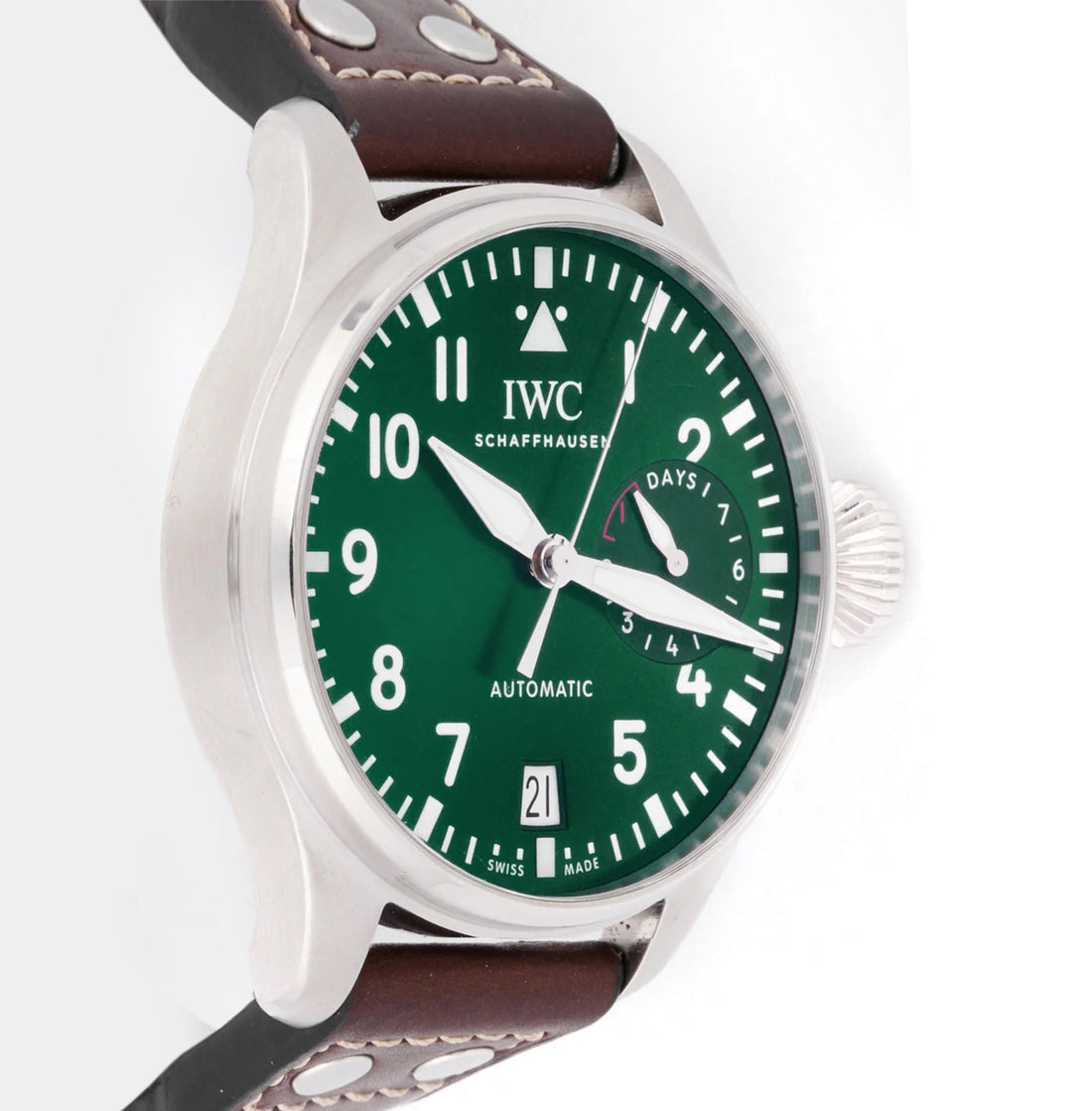 IWC BIG PILOT WATCH | GREEN DIAL | BROWN LEATHER BAND |