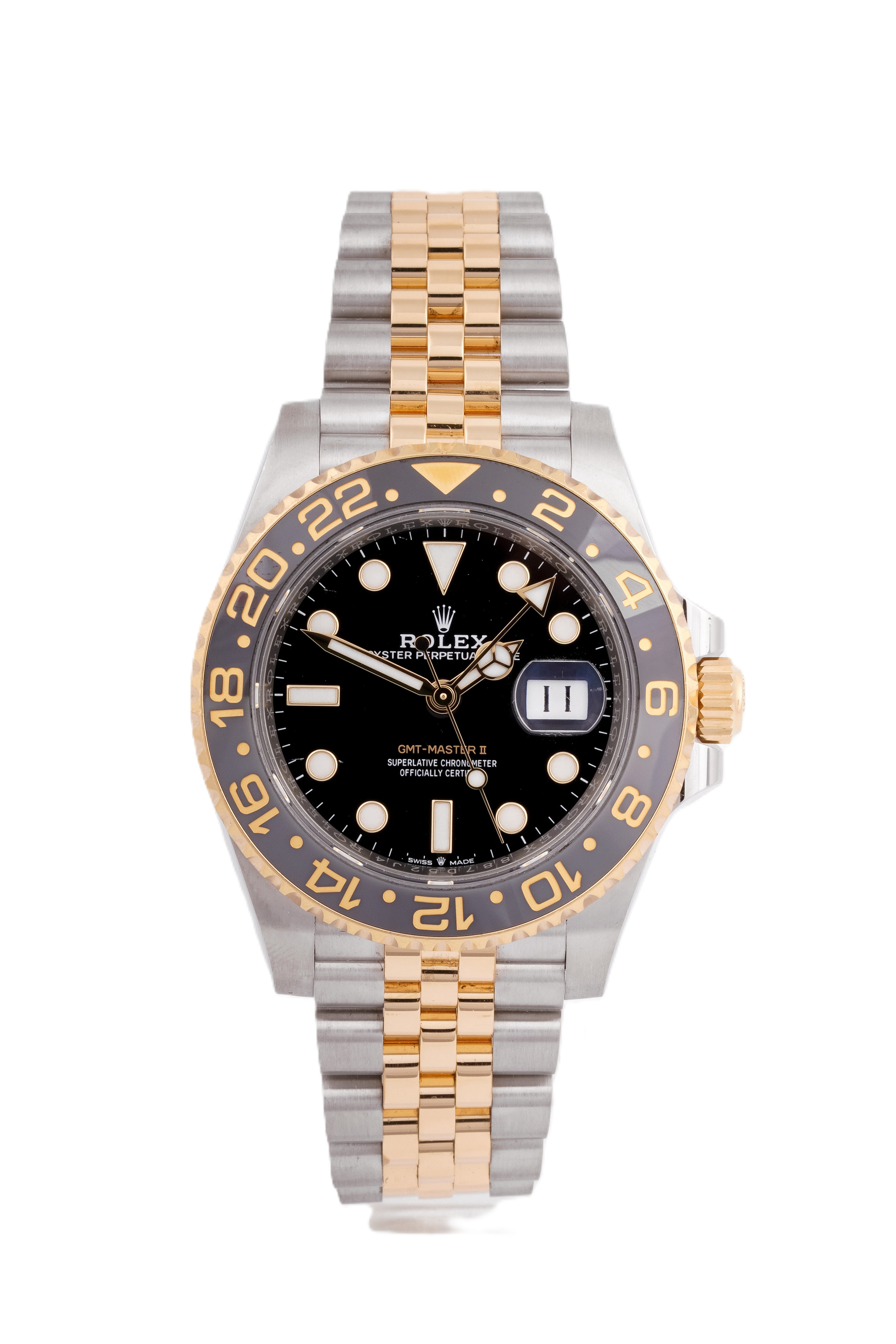 Rolex GMT Master II 41mm STAINLESS STEEL & YELLOW GOLD 126713GRNR Black Dial | Luminus Hour Markers | Ceramic Bezel