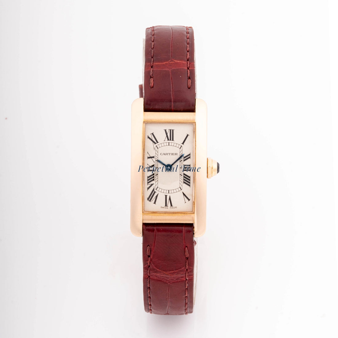 Cartier Tank Americaine Silver Roman Dial on Brown Leather Strap W2601556