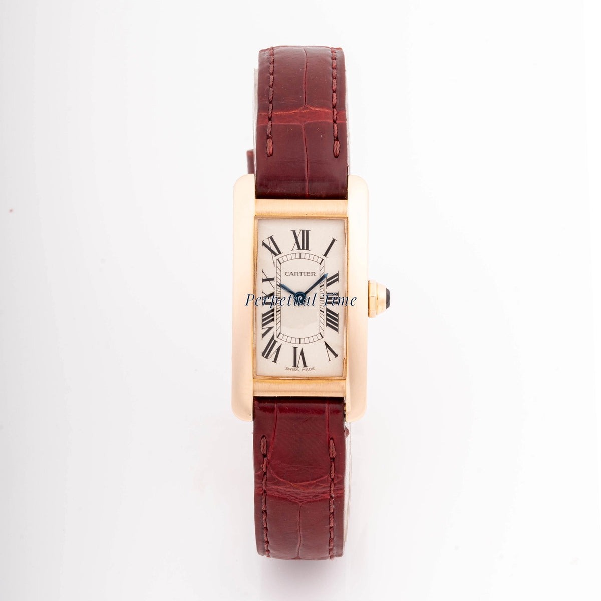 Cartier Tank Americaine Silver Roman Dial on Brown Leather Strap W2601556