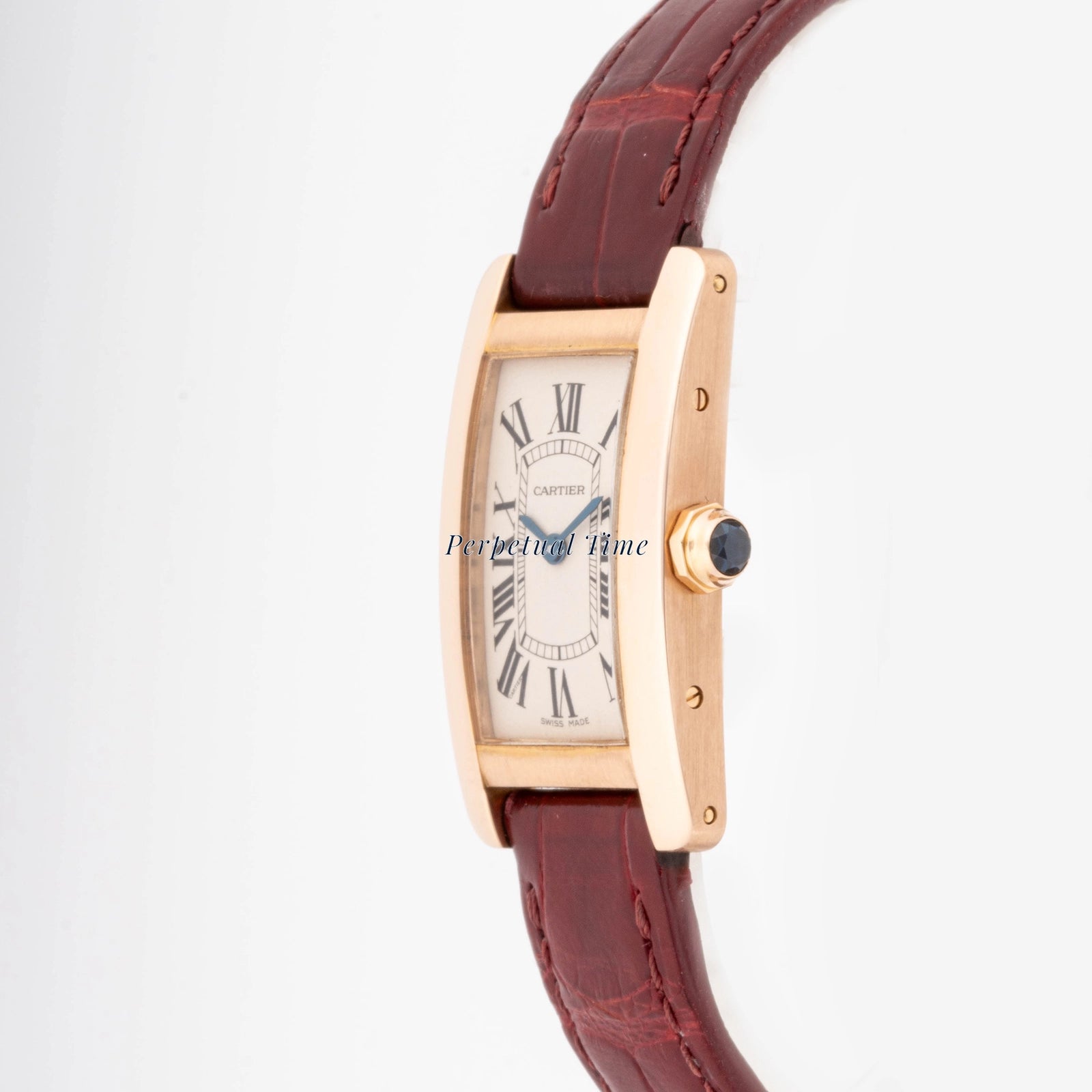 Cartier Tank Americaine Silver Roman Dial on Brown Leather Strap W2601556