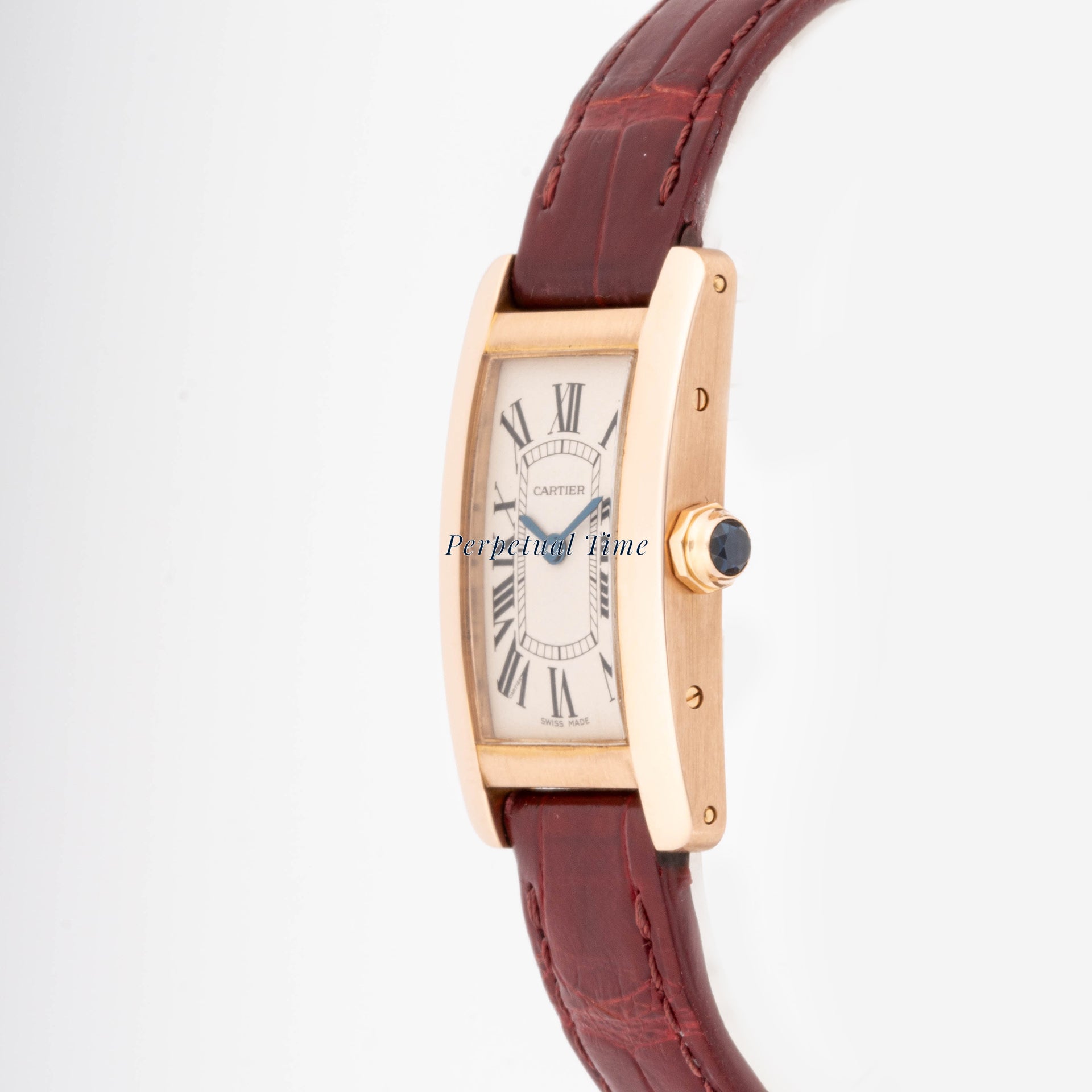 Cartier Tank Americaine Silver Roman Dial on Brown Leather Strap band W2601556