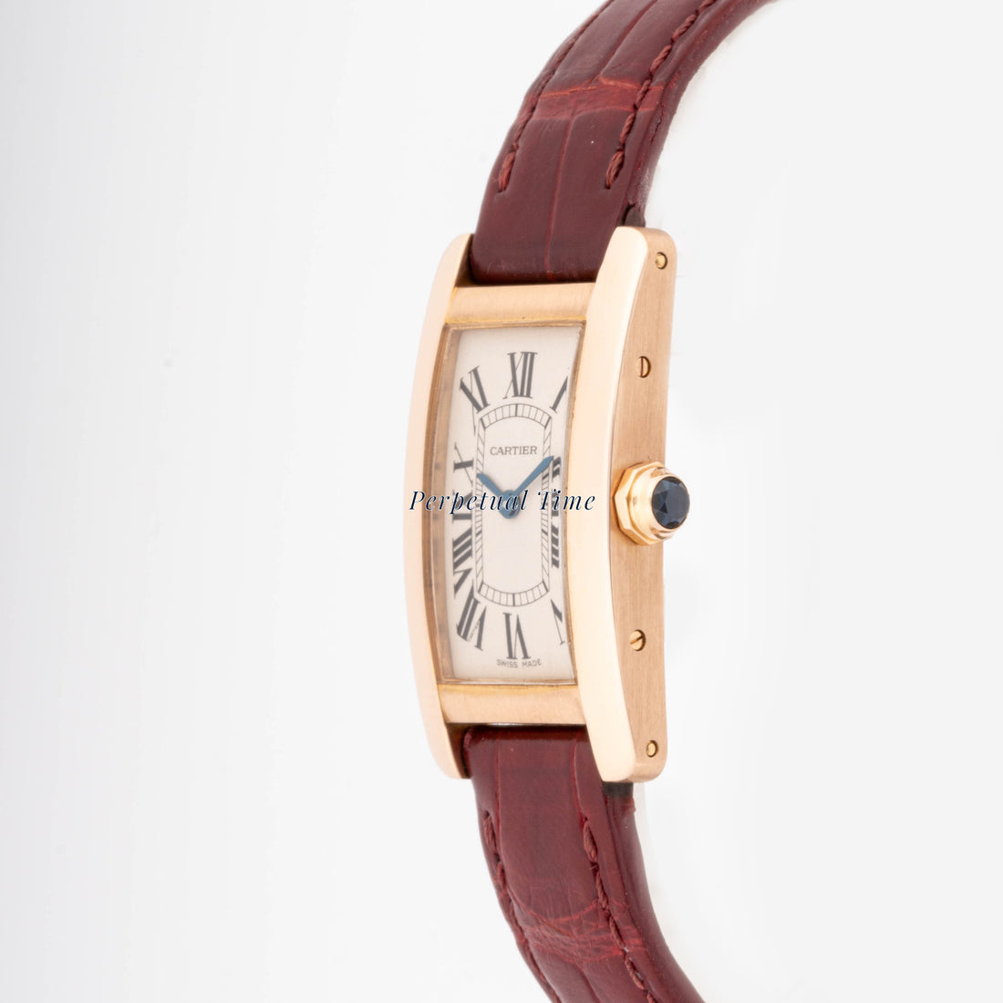 Cartier Tank Americaine Silver Roman Dial on Brown Leather Strap band W2601556