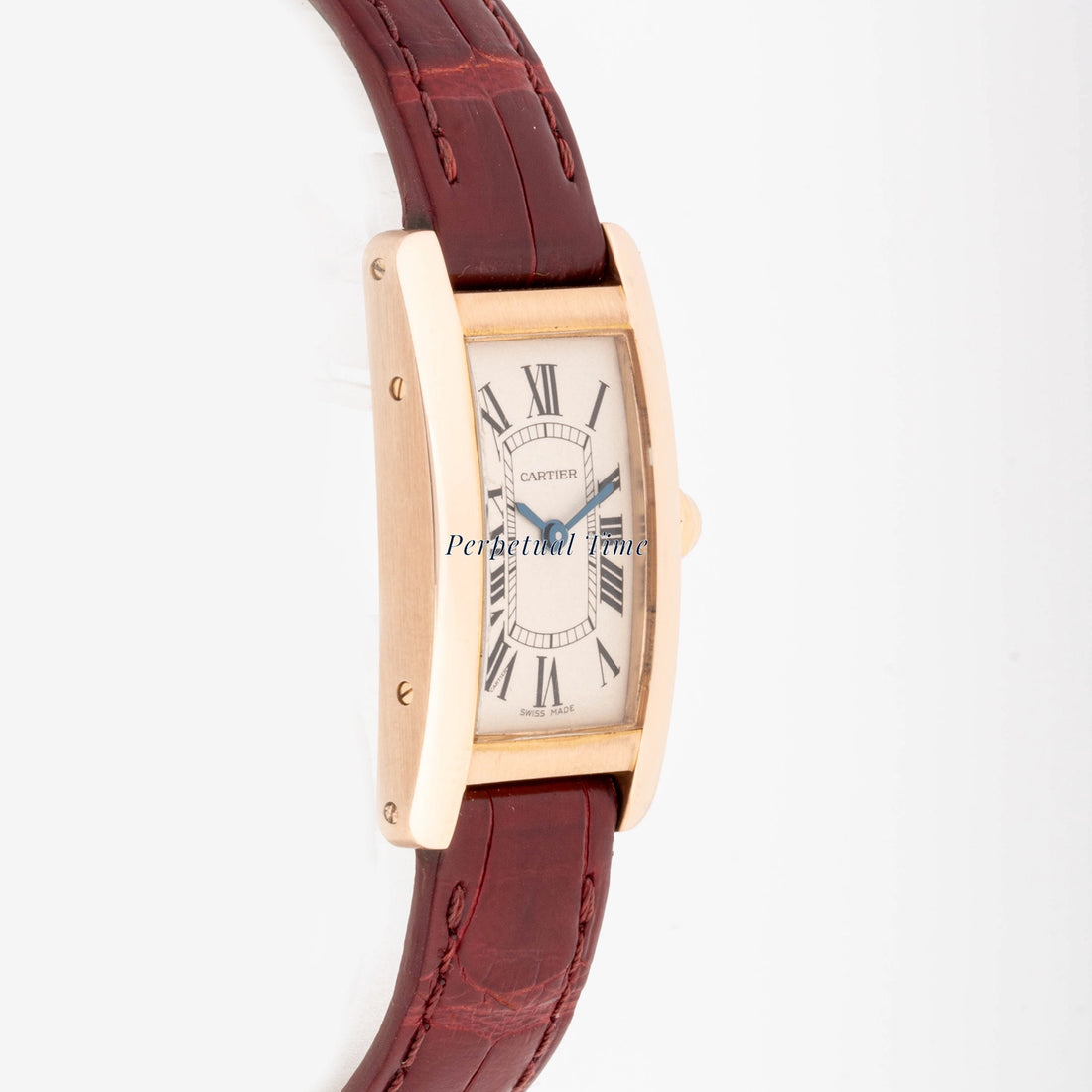 Cartier Tank Americaine Silver Roman Dial on Brown Leather Strap W2601556