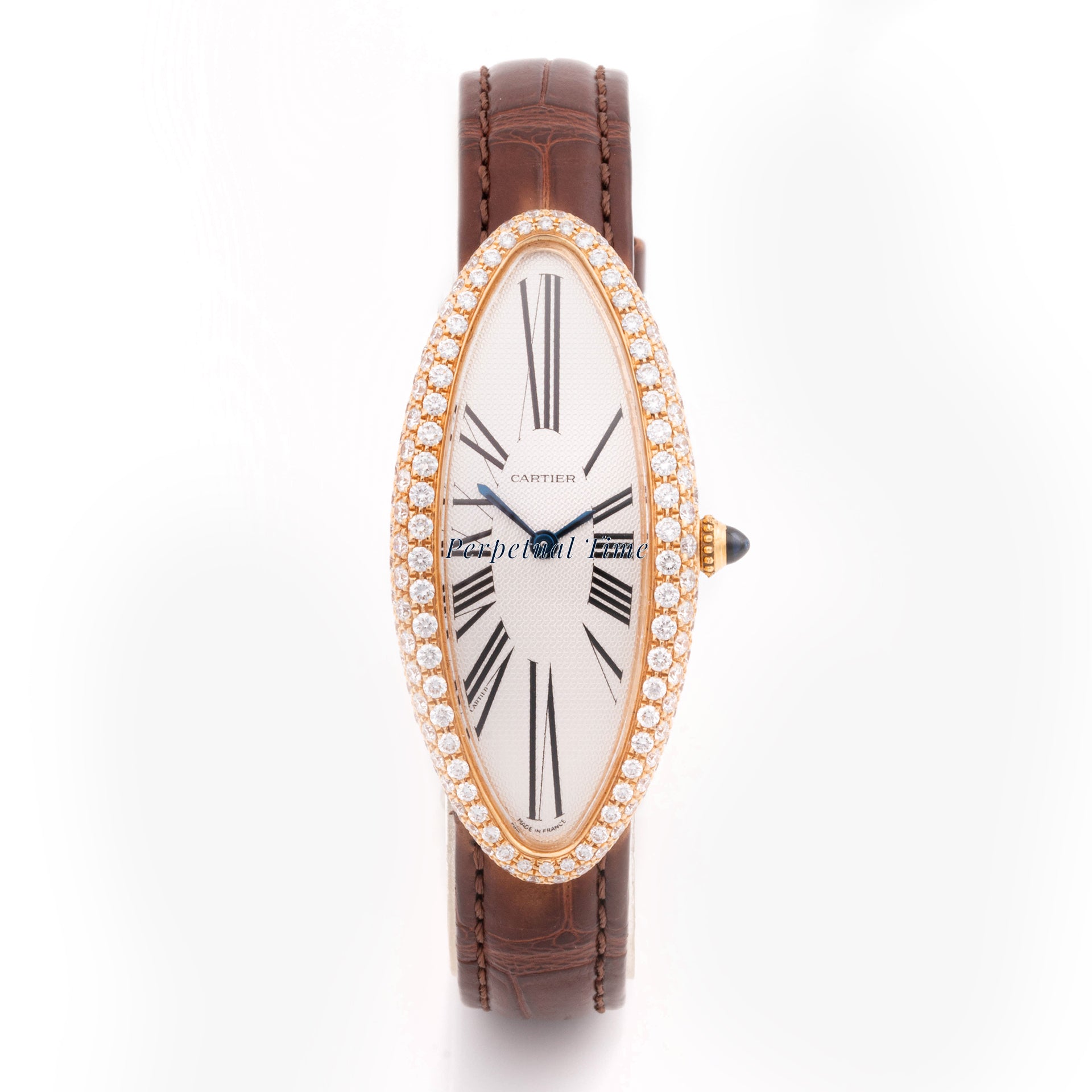 Cartier Baignoire Allongée 21 mm x 47 mm Rose Gold 2606 Silver  Dial | Roman Numerals hour markers, Diamond bezel