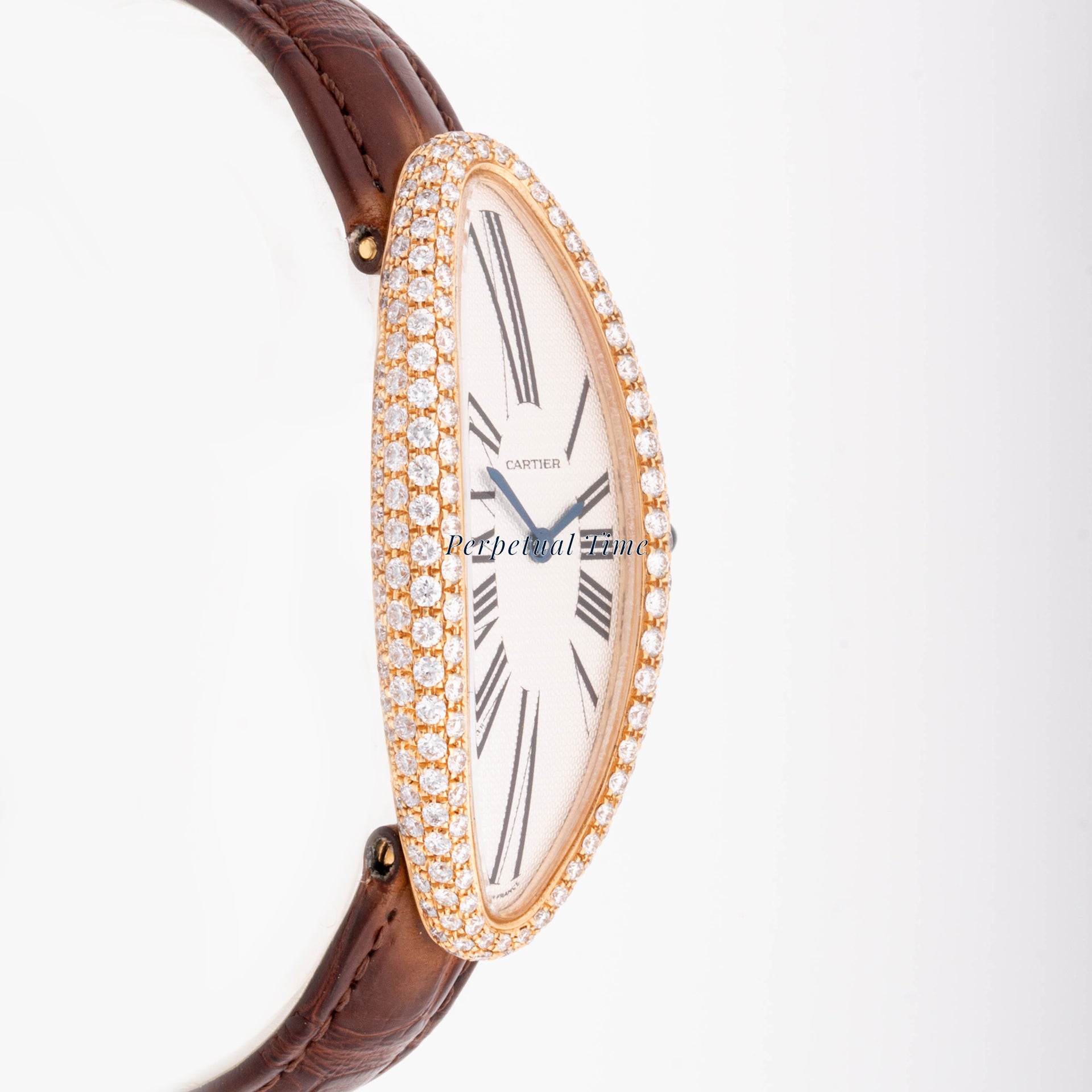 Cartier Baignoire Allongée 21 mm x 47 mm Rose Gold 2606 Silver  Dial | Roman Numerals hour markers, Diamond bezel