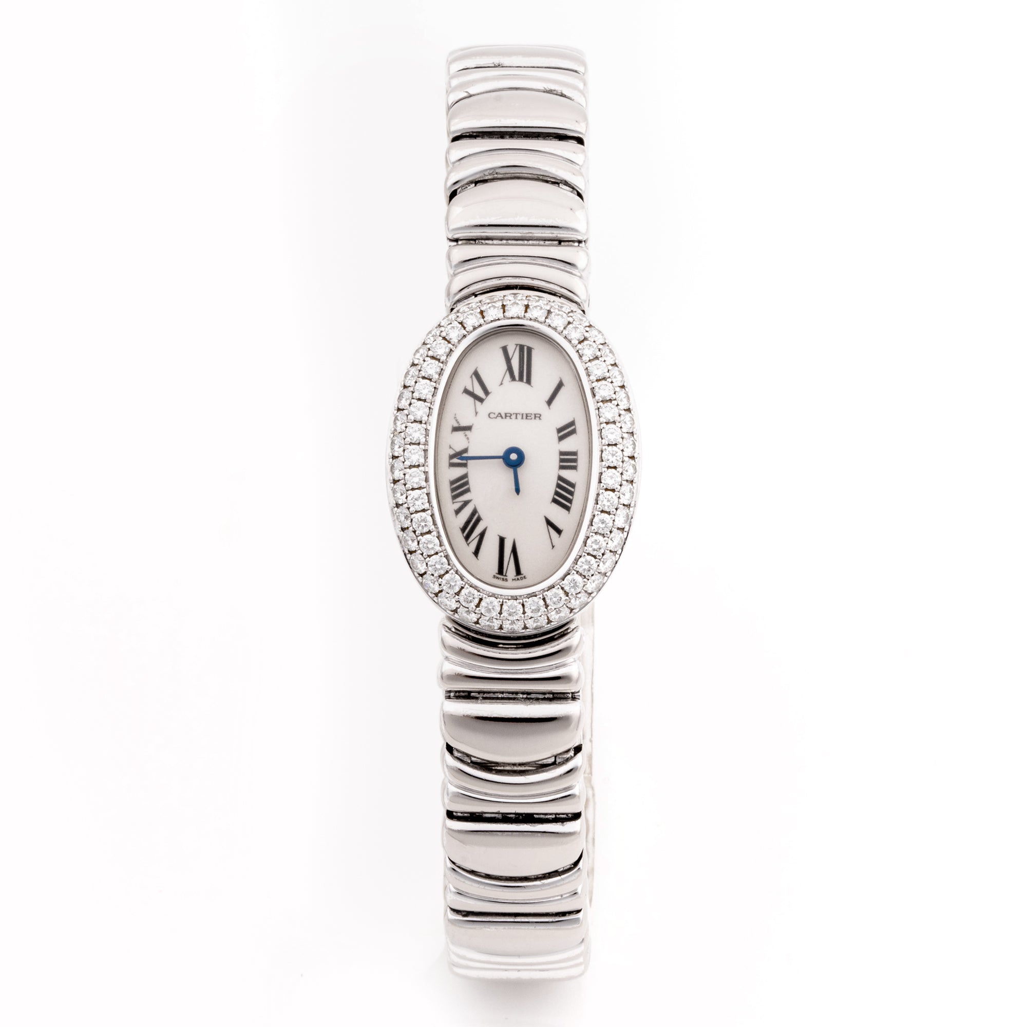 Cartier Baignoire Mini 18mm x 24mm White Gold 2369 Mother of Pearl  Dial | Diamond Numerals hour markers, Diamond bezel
