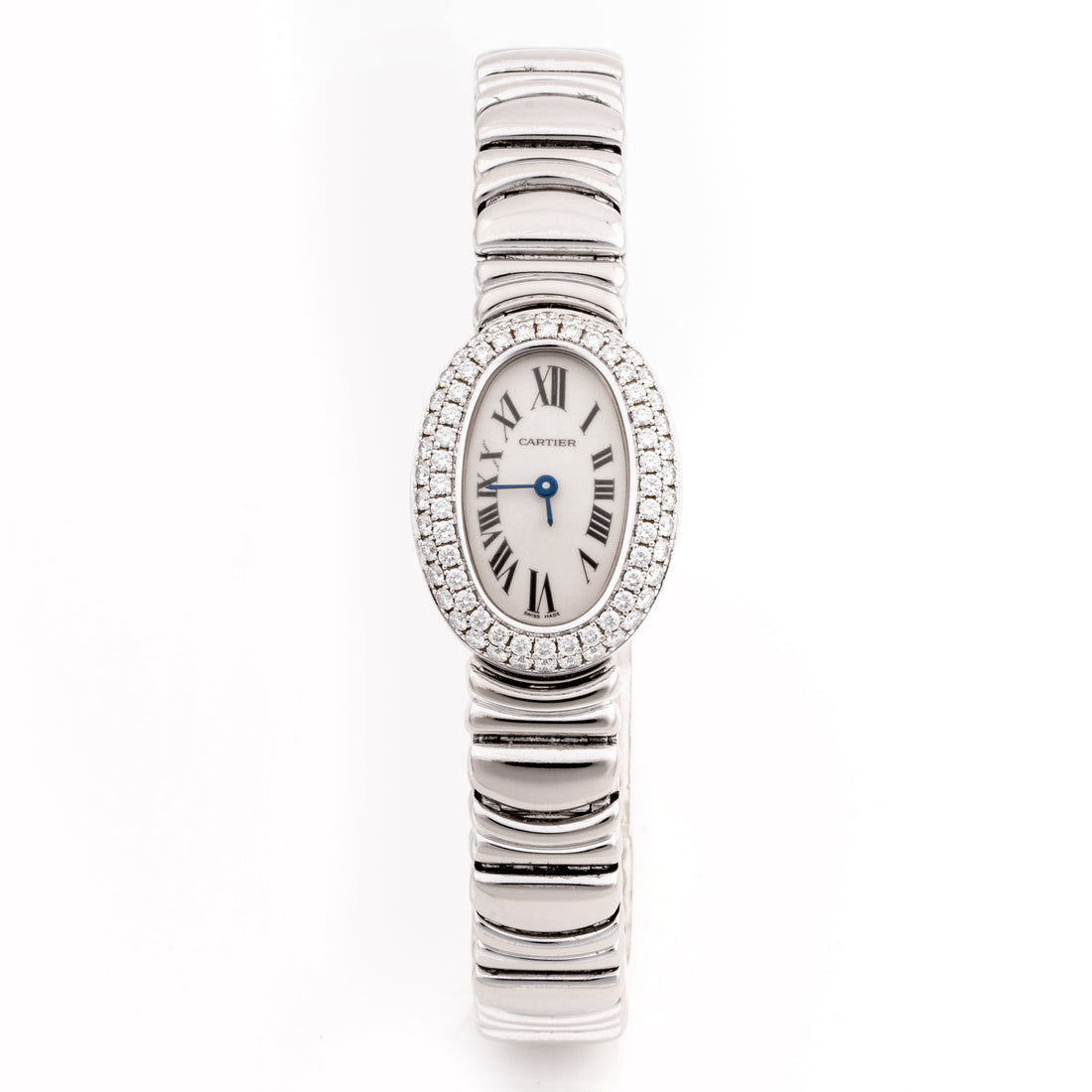 Cartier Baignoire Mini 18mm x 24mm White Gold 2369 Mother of Pearl  Dial | Diamond Numerals hour markers, Diamond bezel