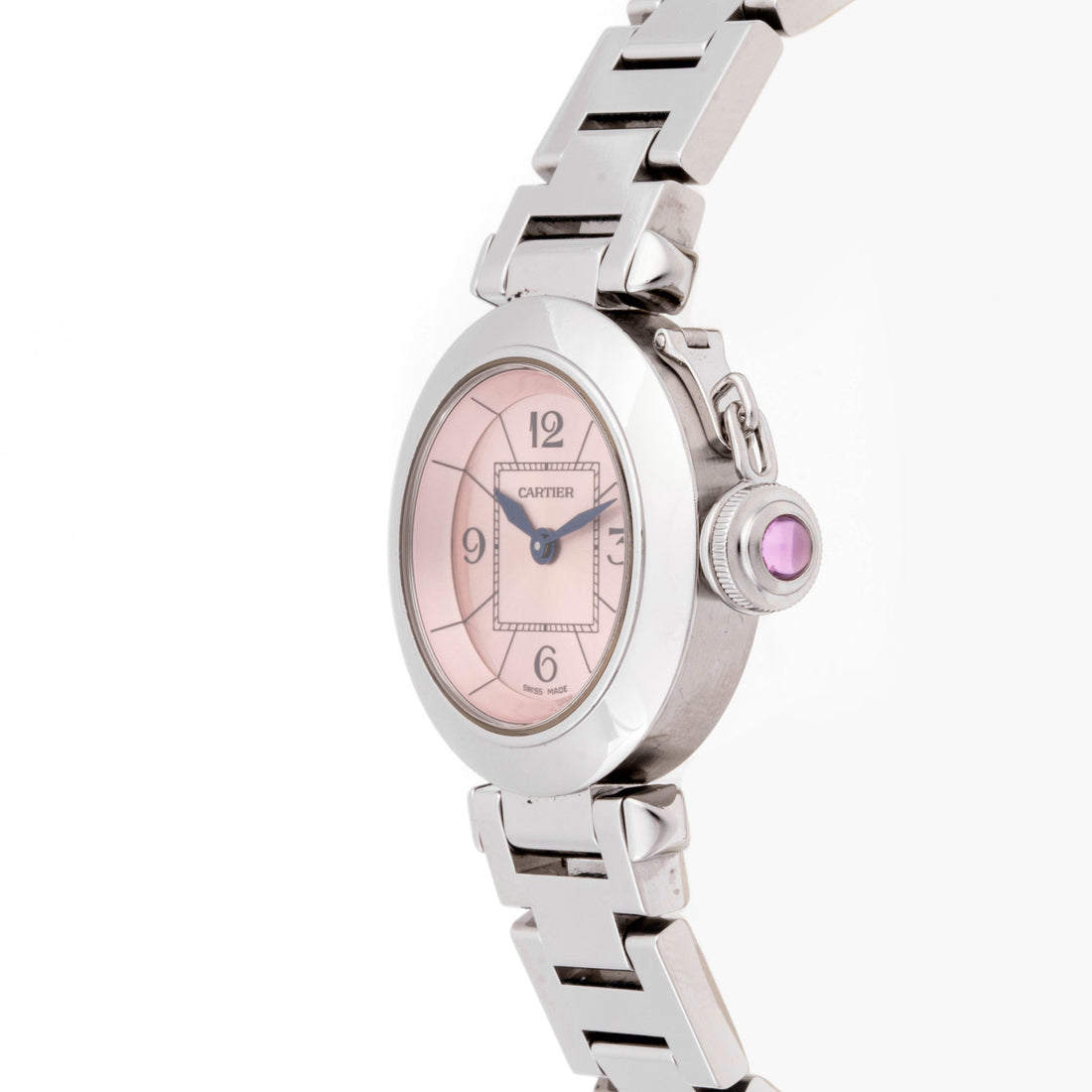 Cartier Pasha 27 mm Stainless Steel 2973 Pink  Dial | Arabic Numerals hour markers, Smooth bezel