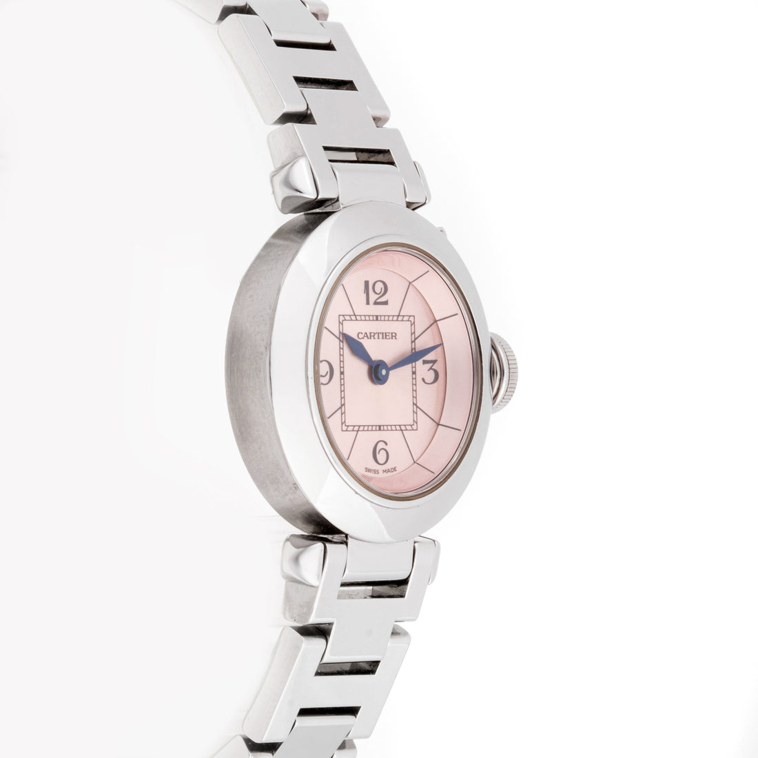 Cartier Pasha 27 mm Stainless Steel 2973 Pink  Dial | Arabic Numerals hour markers, Smooth bezel