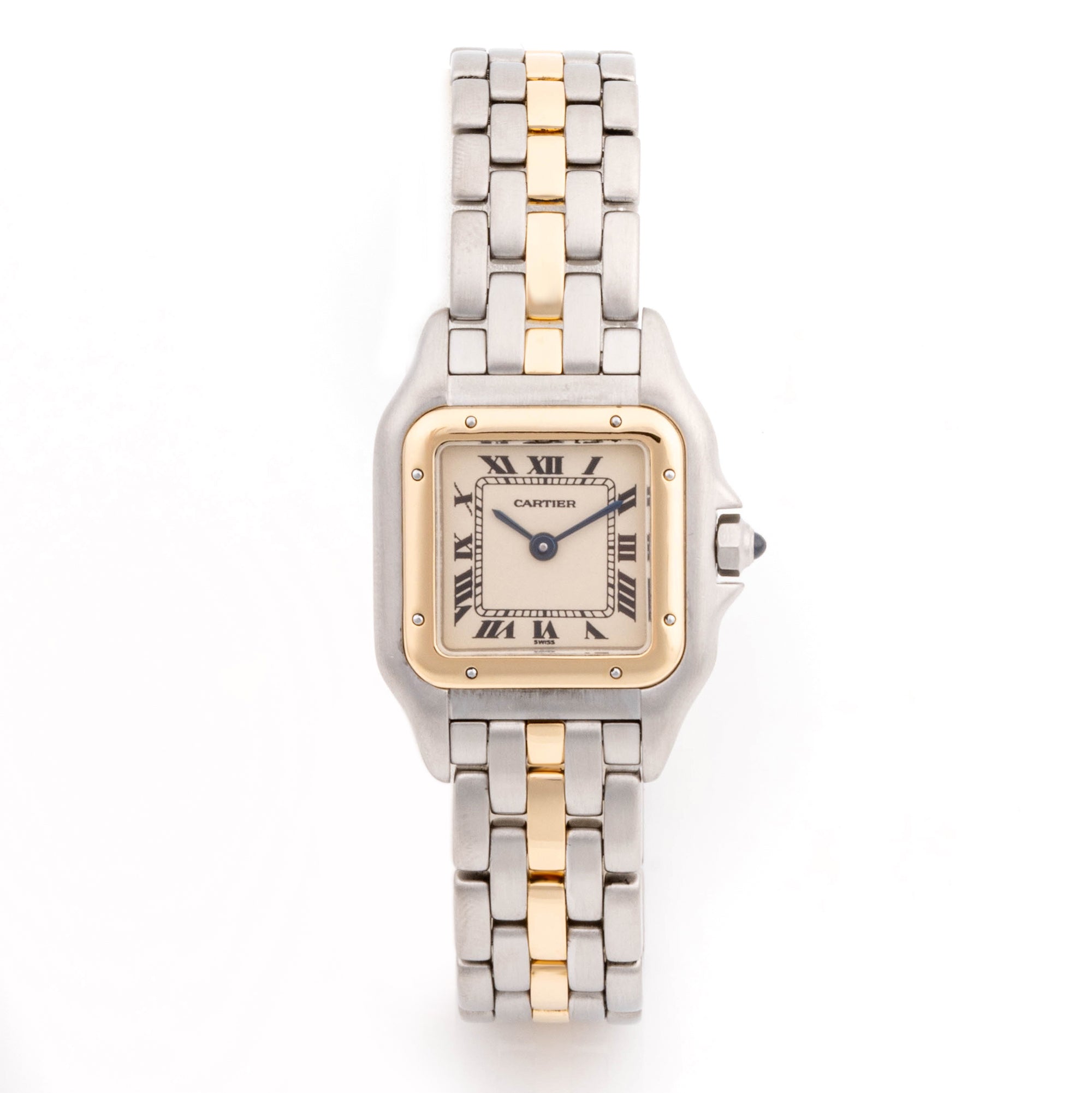 Cartier Panthère 22 mm x 29 mm Stainless Steel & Yellow Gold 1057917 Off-white  Dial | Roman Numerals hour markers, Smooth bezel