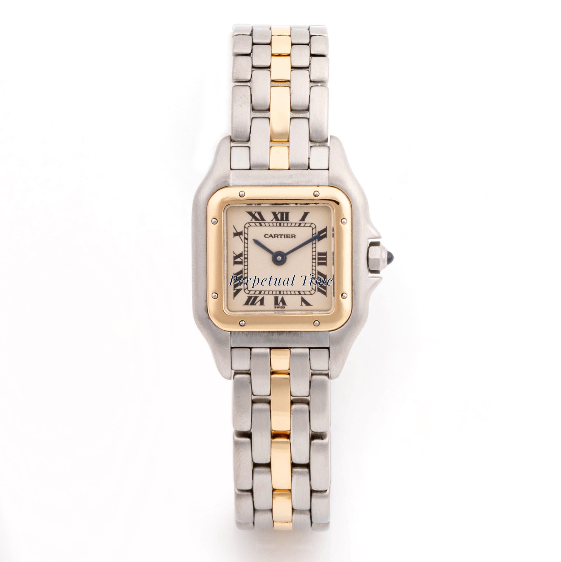 Cartier Panthère 22 mm x 29 mm Stainless Steel & Yellow Gold 1057917 Off-white  Dial | Roman Numerals hour markers, Smooth bezel