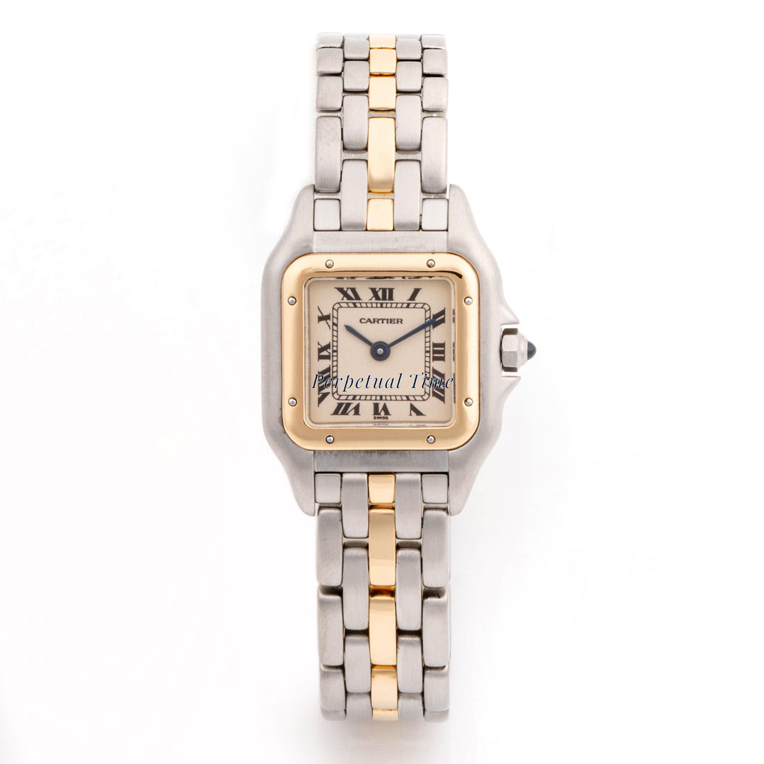Cartier Panthère 22 mm x 29 mm Stainless Steel & Yellow Gold 1057917 Off-white  Dial | Roman Numerals hour markers, Smooth bezel