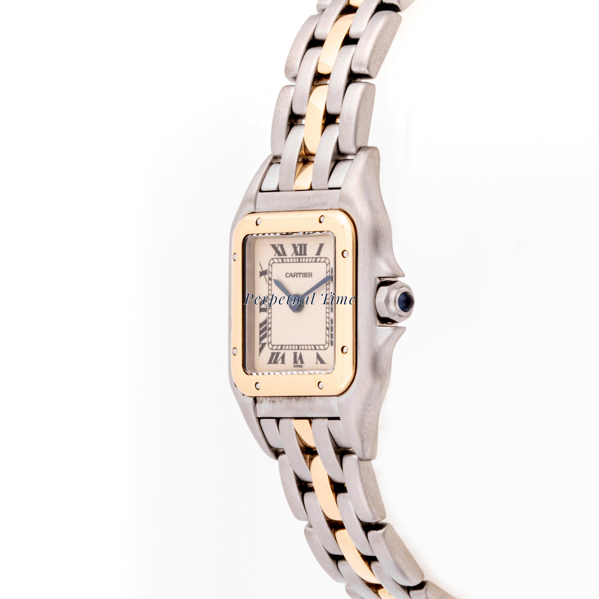 Cartier Panthère 22 mm x 29 mm Stainless Steel & Yellow Gold 1057917 Off-white  Dial | Roman Numerals hour markers, Smooth bezel