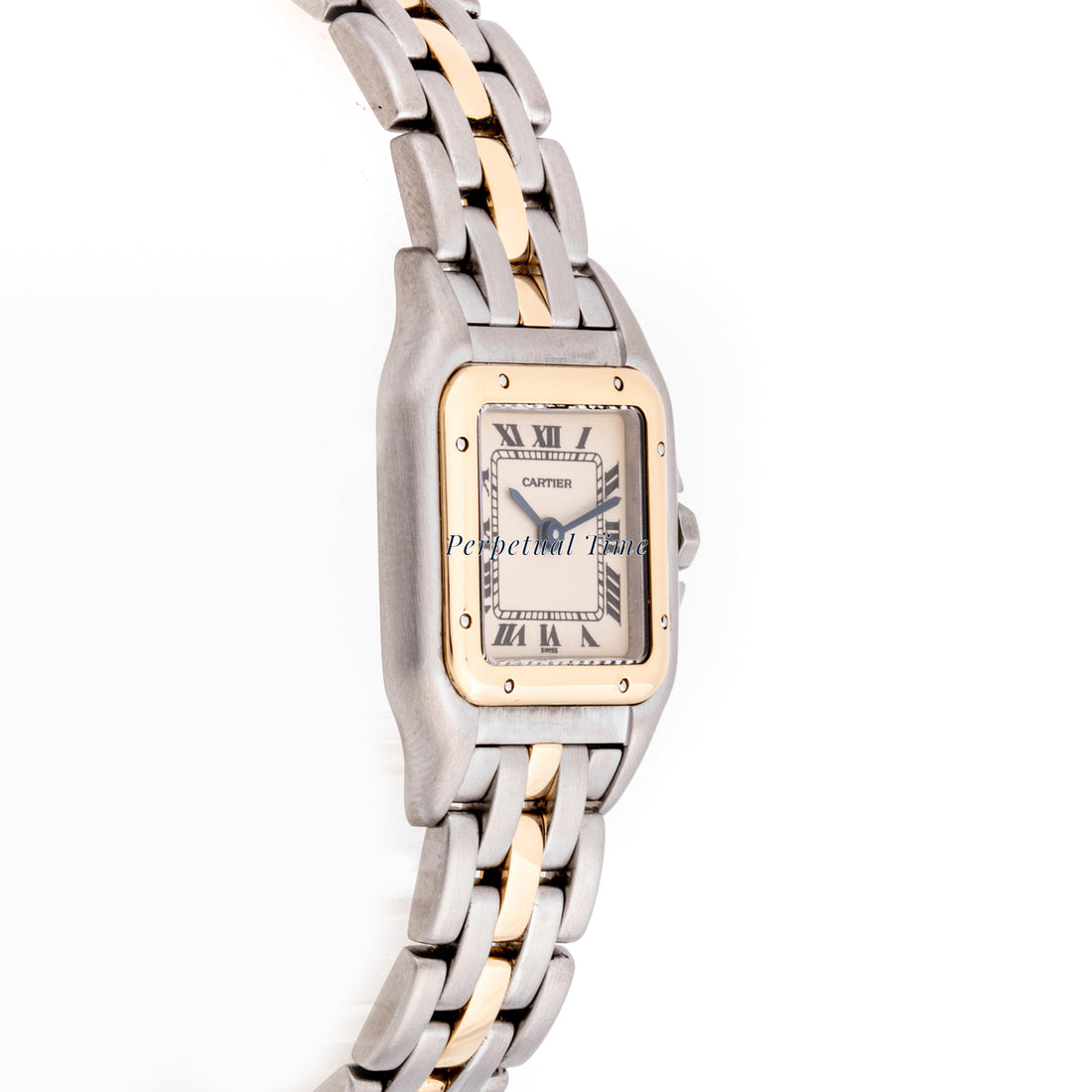 Cartier Panthère 22 mm x 29 mm Stainless Steel & Yellow Gold 1057917 Off-white  Dial | Roman Numerals hour markers, Smooth bezel
