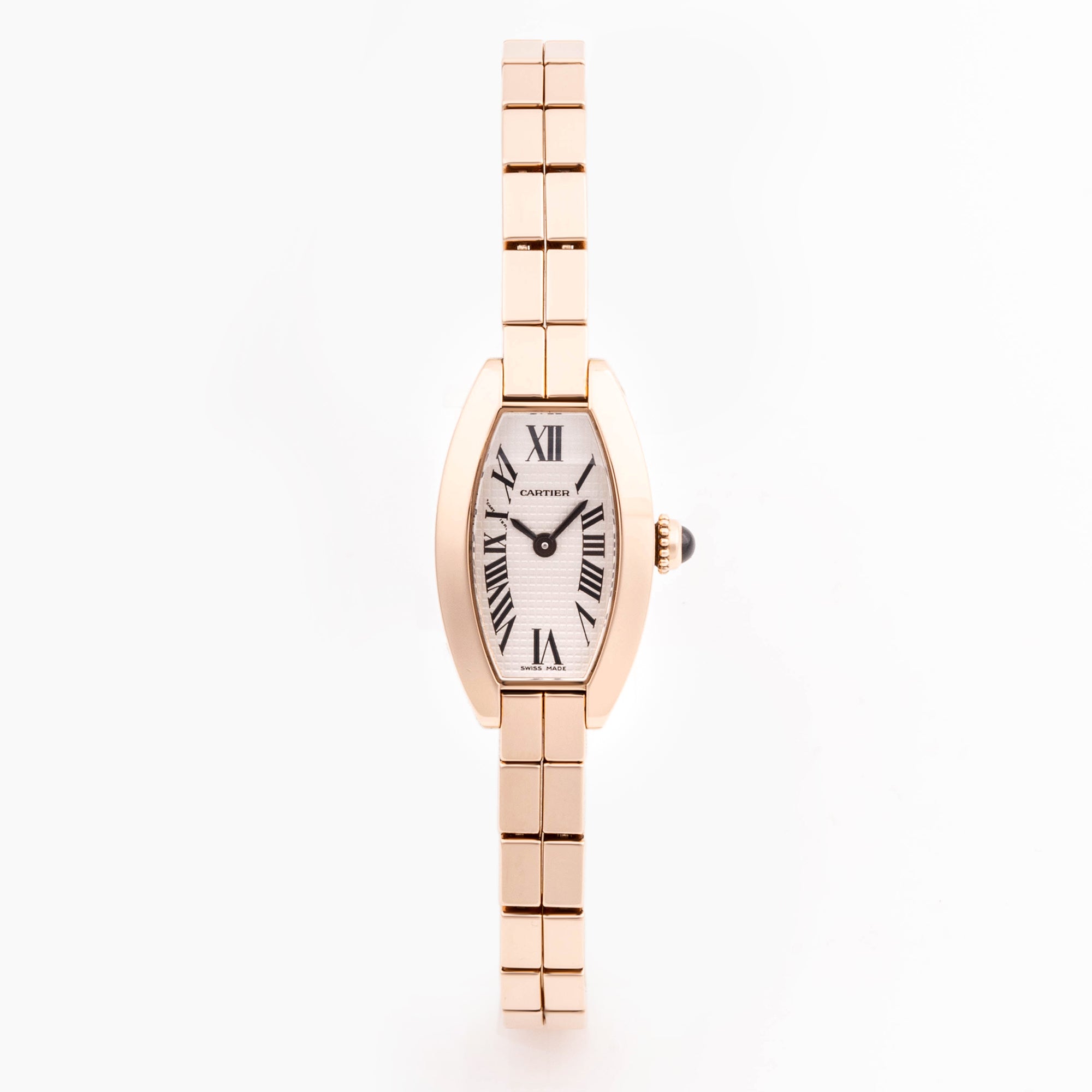 Cartier Mini Tonneau 16 x 27 mm Rose Gold 2592 Silver  Dial | Roman Numerals hour markers, Smooth bezel