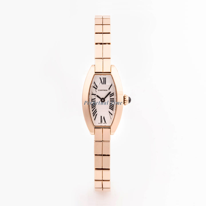 Cartier Mini Tonneau 16 x 27 mm Rose Gold 2592 Silver  Dial | Roman Numerals hour markers, Smooth bezel