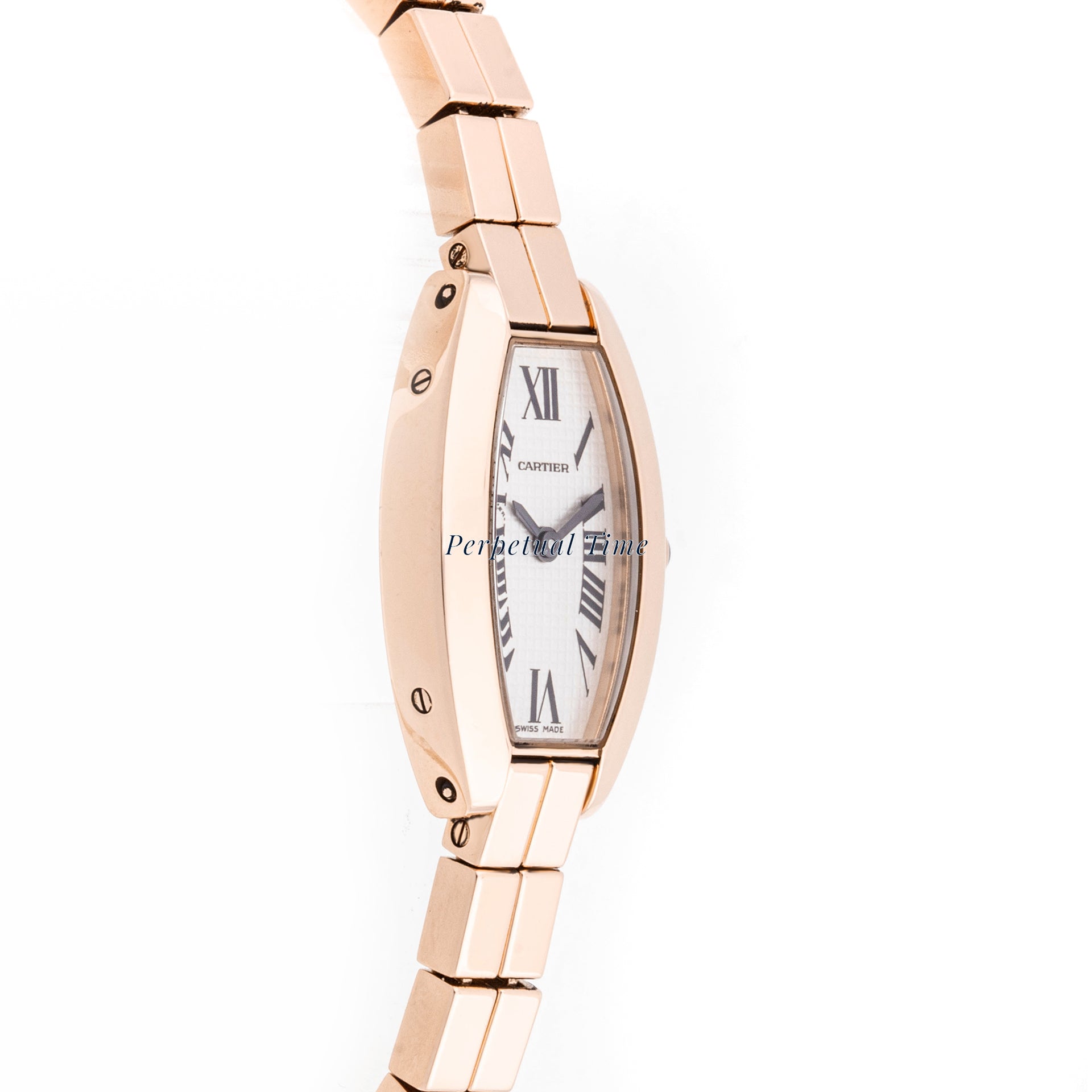 Cartier Mini Tonneau 16 x 27 mm Rose Gold 2592 Silver  Dial | Roman Numerals hour markers, Smooth bezel