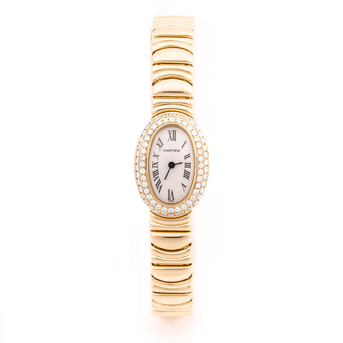 Cartier Baignoire Mini 18mm Yellow Gold 2368 White  Dial | Roman Numerals hour markers, Diamond bezel