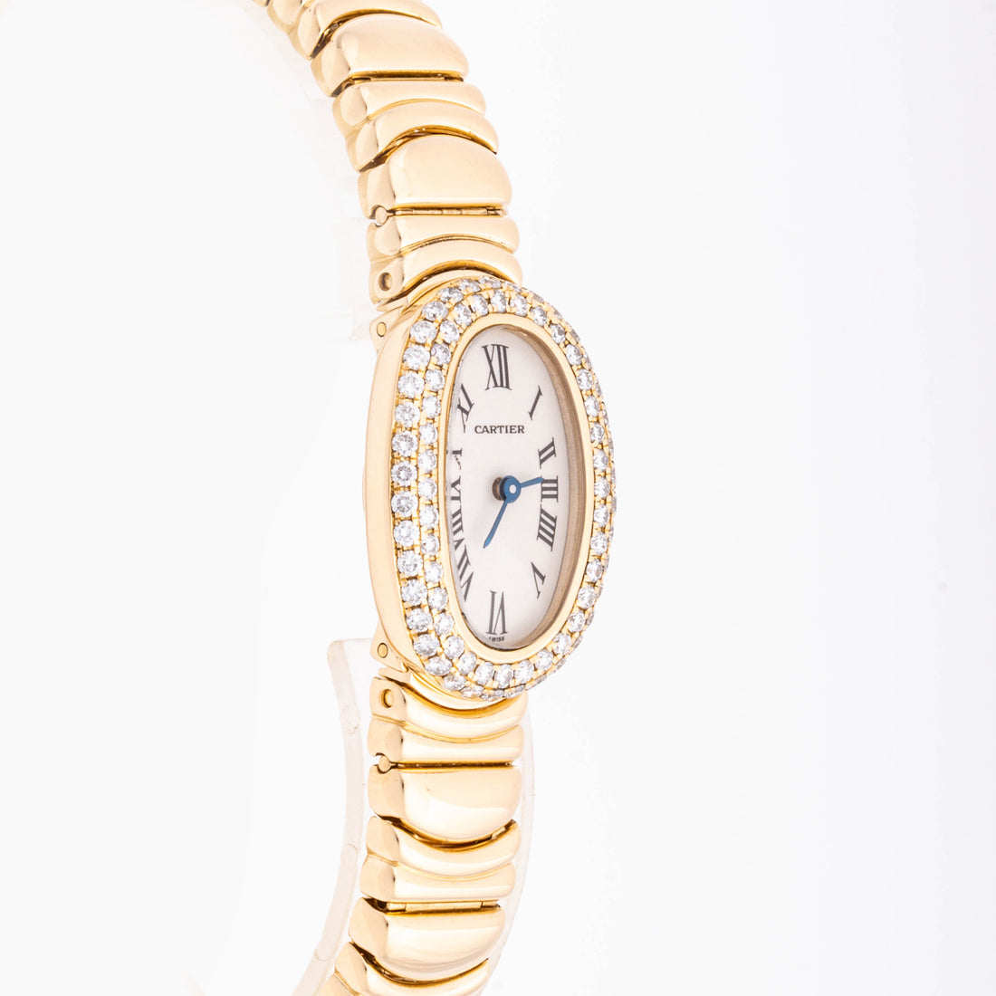 Cartier Baignoire Mini 18mm Yellow Gold 2368 White  Dial | Roman Numerals hour markers, Diamond bezel