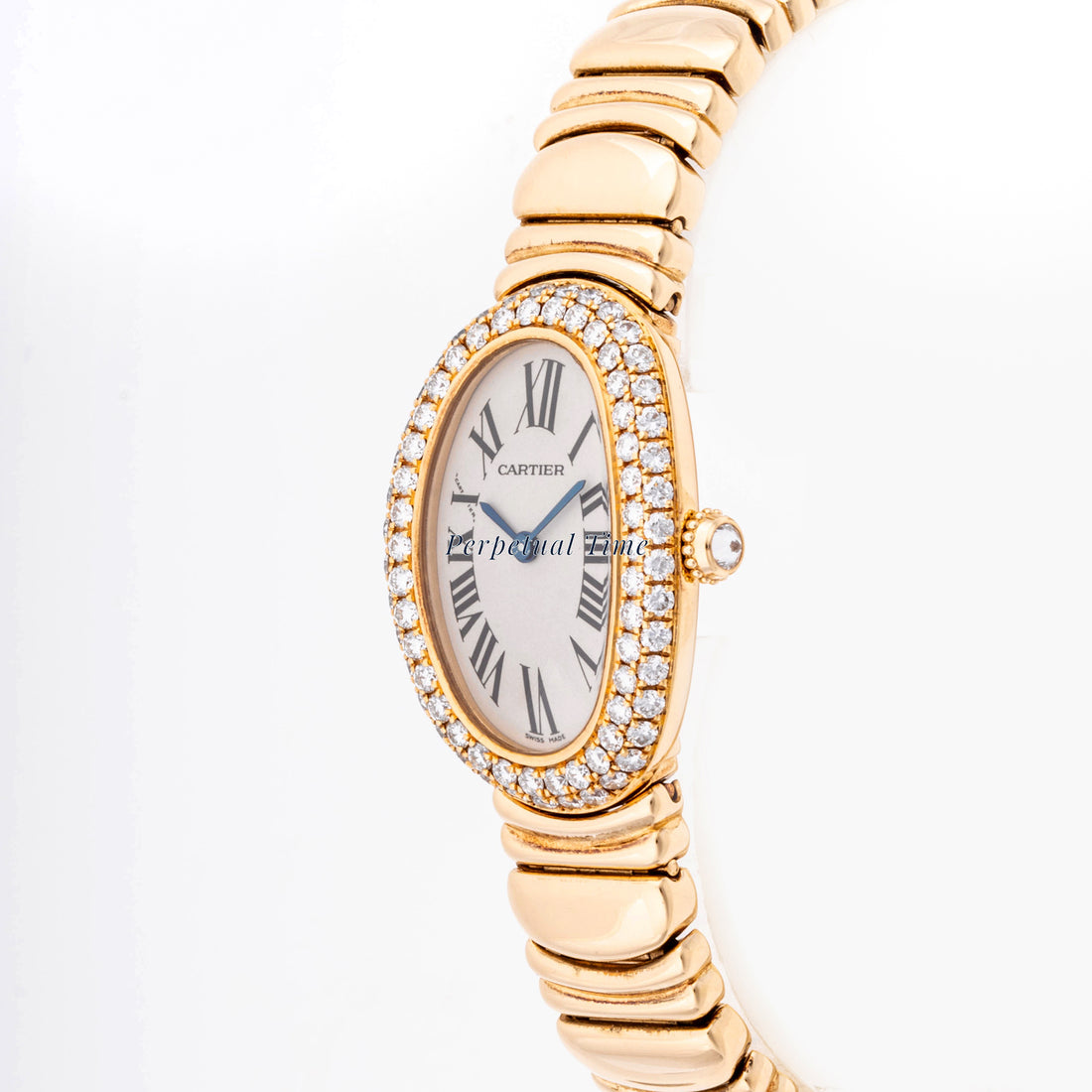 Cartier Baignoire 22.5 x 31 mm Yellow Gold 1954 Silver  Dial | Roman Numerals hour markers, Diamond bezel