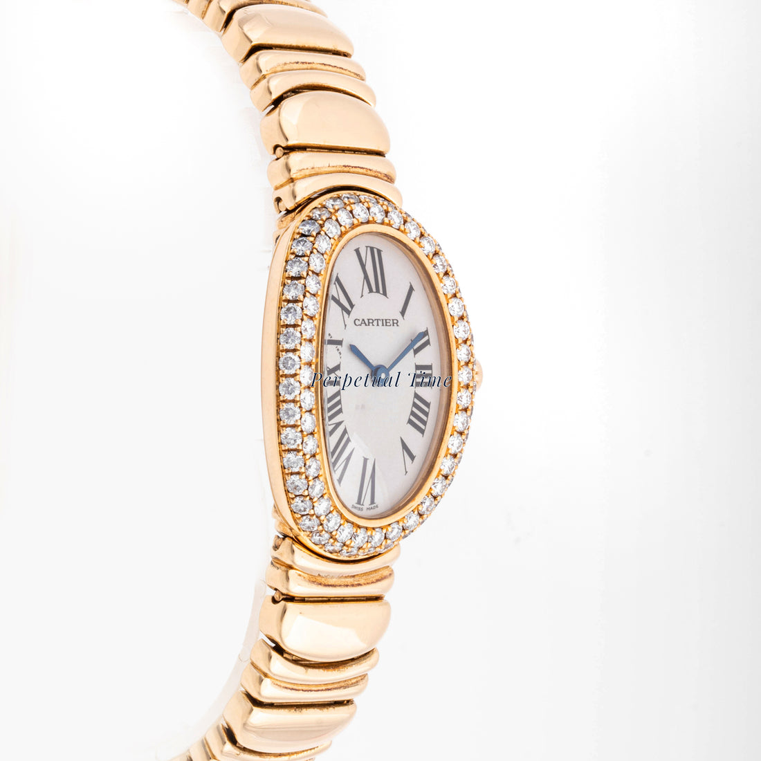 Cartier Baignoire 22.5 x 31 mm Yellow Gold 1954 Silver  Dial | Roman Numerals hour markers, Diamond bezel