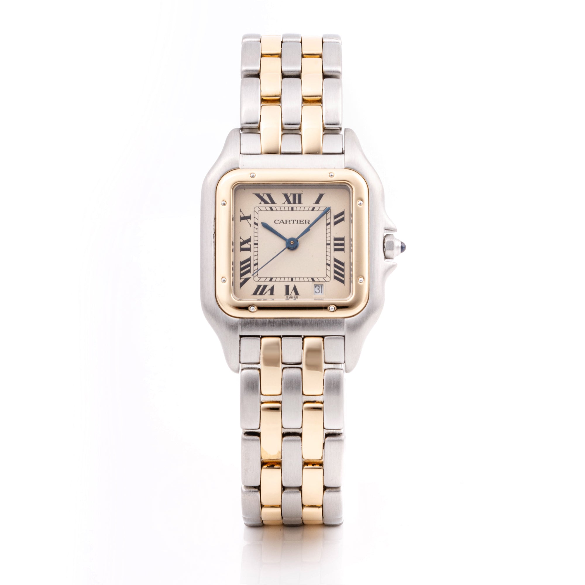 Cartier Panthère 27 x 36 mm Stainless Steel & Yellow Gold 187949 Off-white  Dial | Roman Numerals hour markers, Smooth bezel
