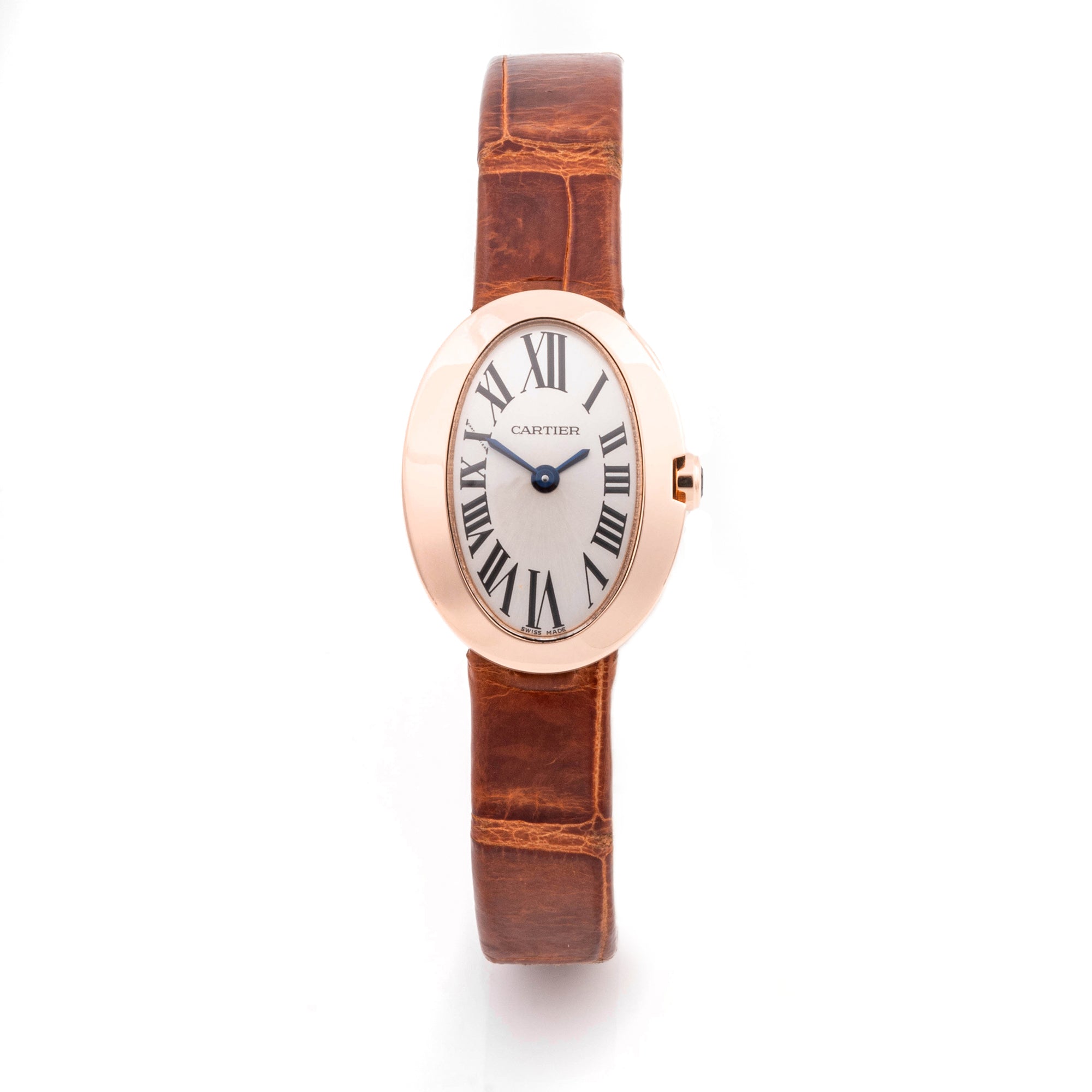 Cartier Baignoire 19 mm x 25 mm Rose Gold 3099 Off-white  Dial | Roman Numerals hour markers, Smooth bezel