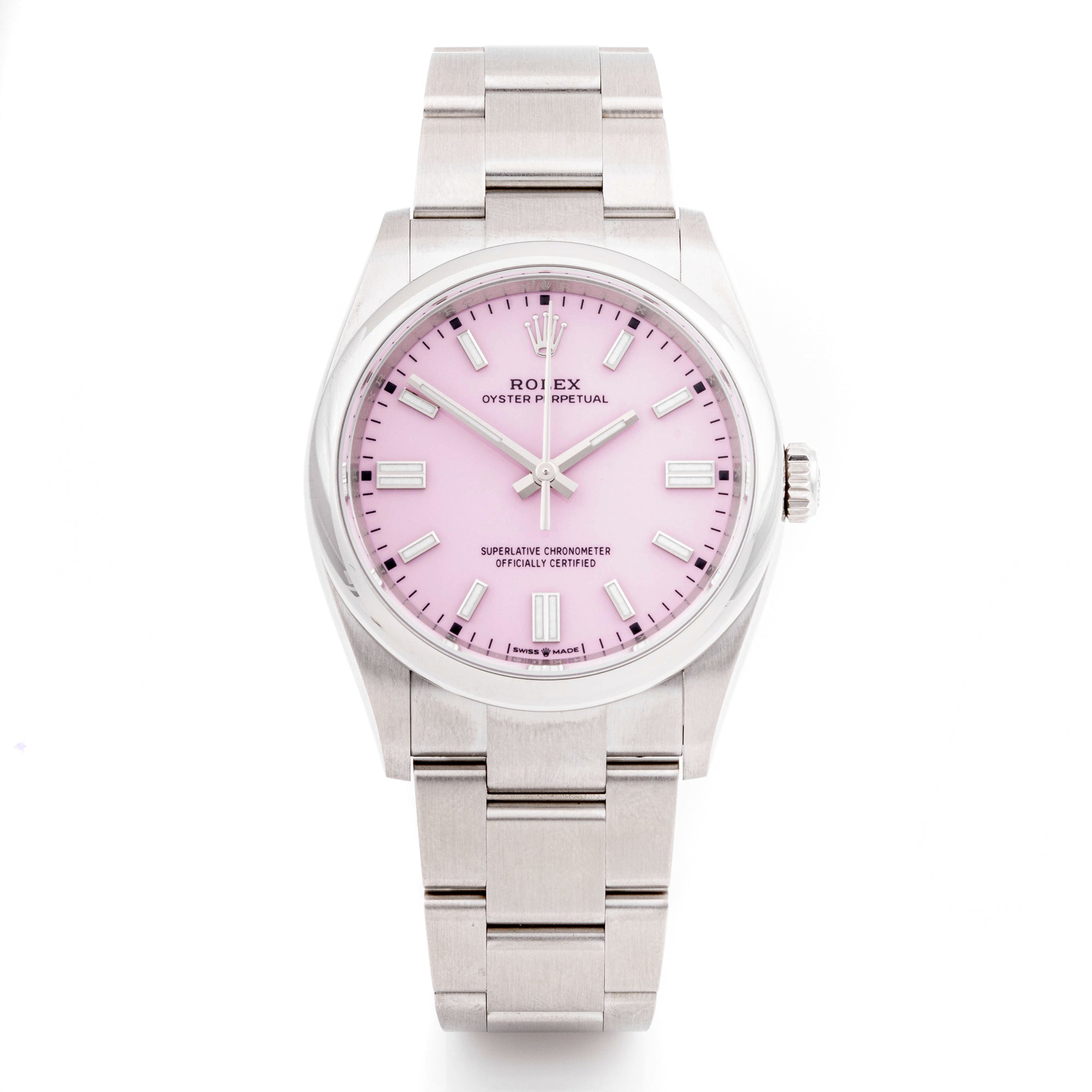 Rolex Oyster Perpetual 36 mm Stainless Steel 126000 Pink  Dial | Index hour markers, Smooth bezel