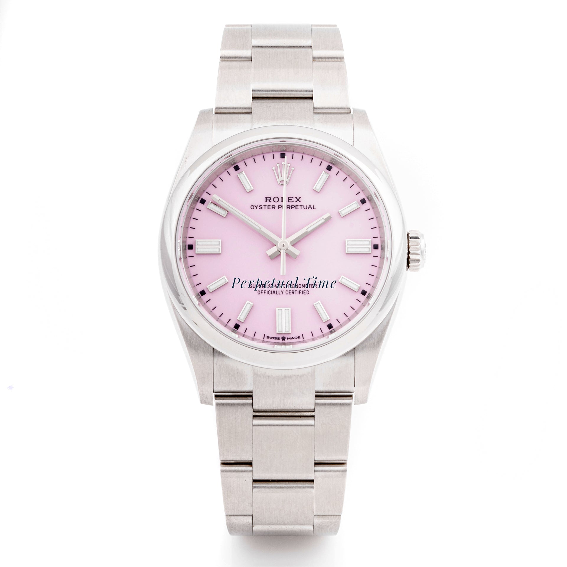 Rolex Oyster Perpetual 36 mm Stainless Steel 126000 Pink  Dial | Index hour markers, Smooth bezel