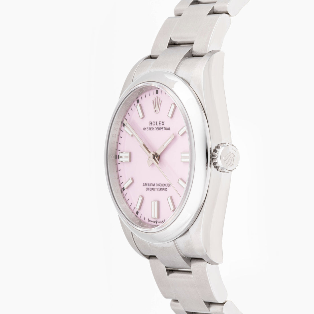 Rolex Oyster Perpetual 36 mm Stainless Steel 126000 Pink  Dial | Index hour markers, Smooth bezel