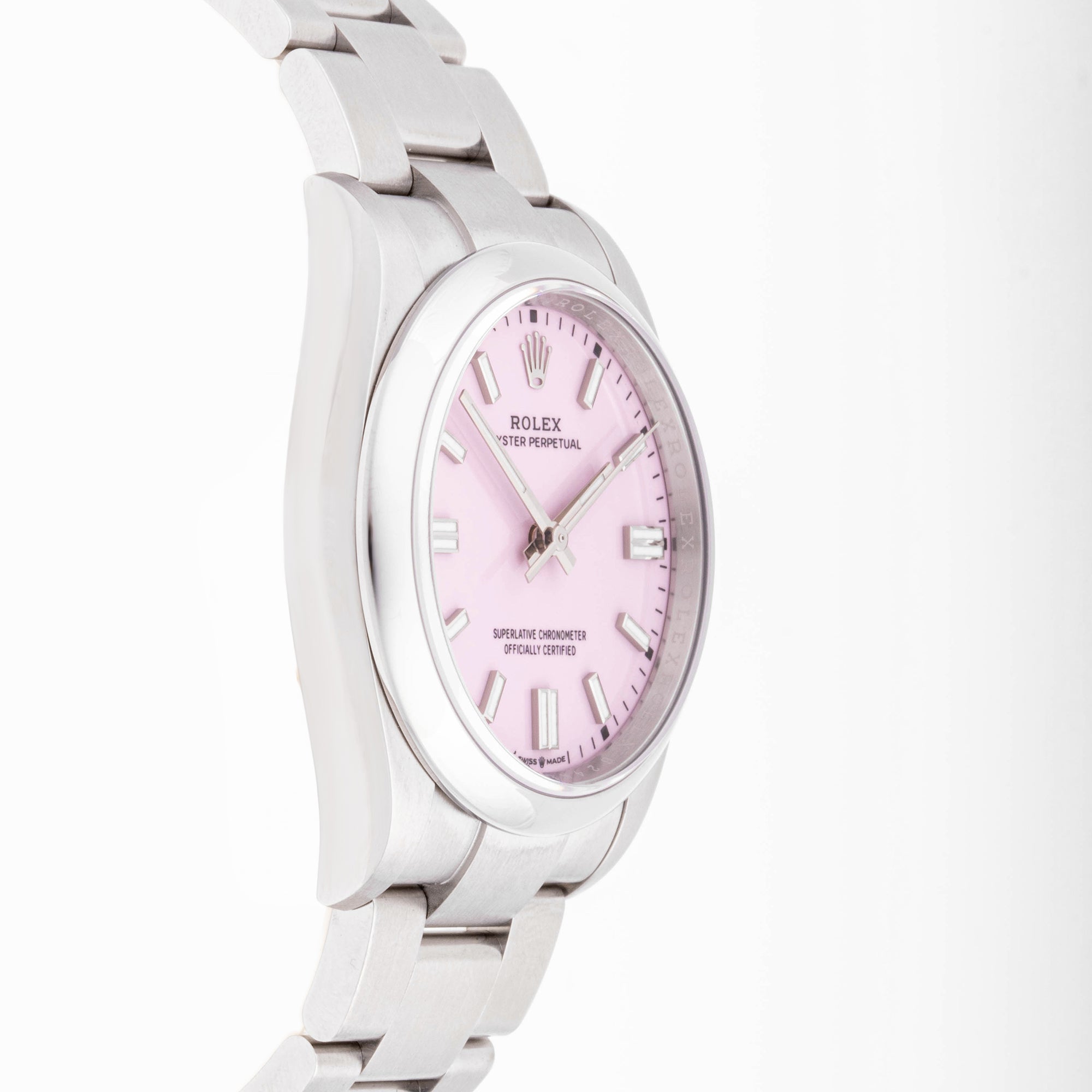 Rolex Oyster Perpetual 36 mm Stainless Steel 126000 Pink  Dial | Index hour markers, Smooth bezel