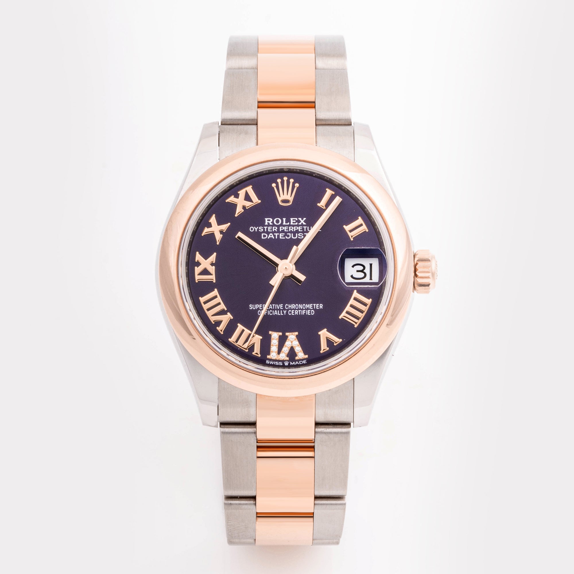 Rolex Datejust 31 mm Rose Gold & Stainless Steel 278241 Aubergine  Dial | Roman Numerals hour markers, Smooth bezel