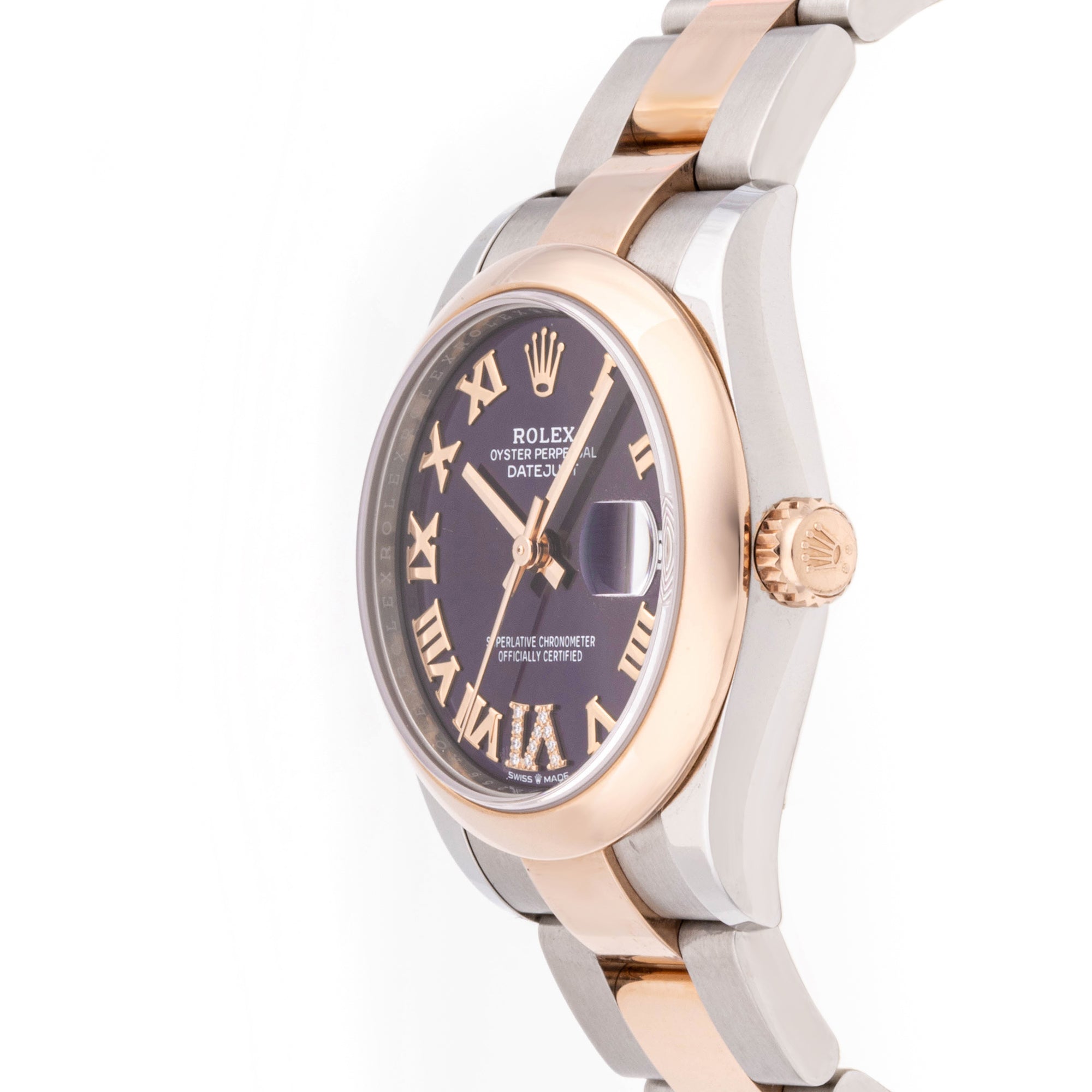 Rolex Datejust 31 mm Rose Gold & Stainless Steel 278241 Aubergine  Dial | Roman Numerals hour markers, Smooth bezel