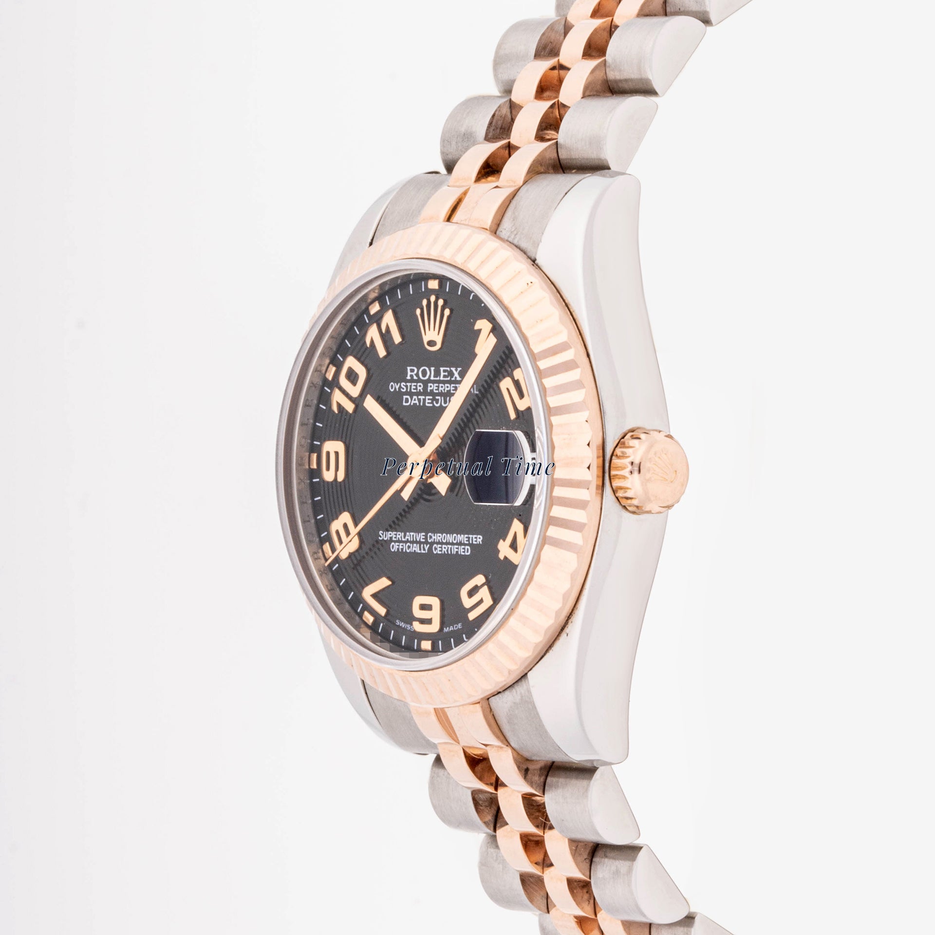 Rolex Datejust 31 mm Rose Gold & Stainless Steel 178271 Black Concentric Dial | Roman Numerals hour markers, Fluted bezel