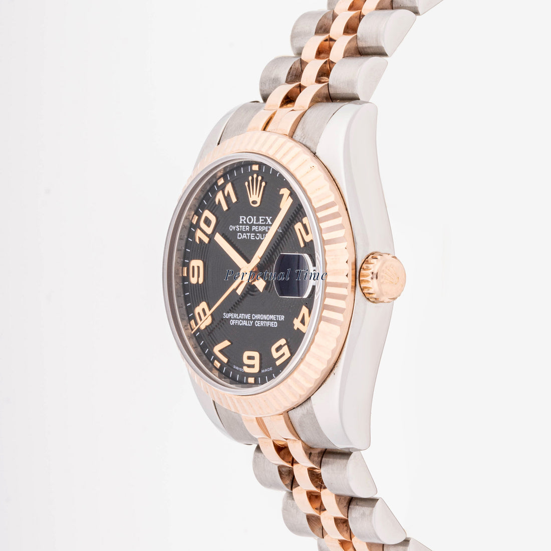 Rolex Datejust 31 mm Rose Gold & Stainless Steel 178271 Black Concentric Dial | Roman Numerals hour markers, Fluted bezel