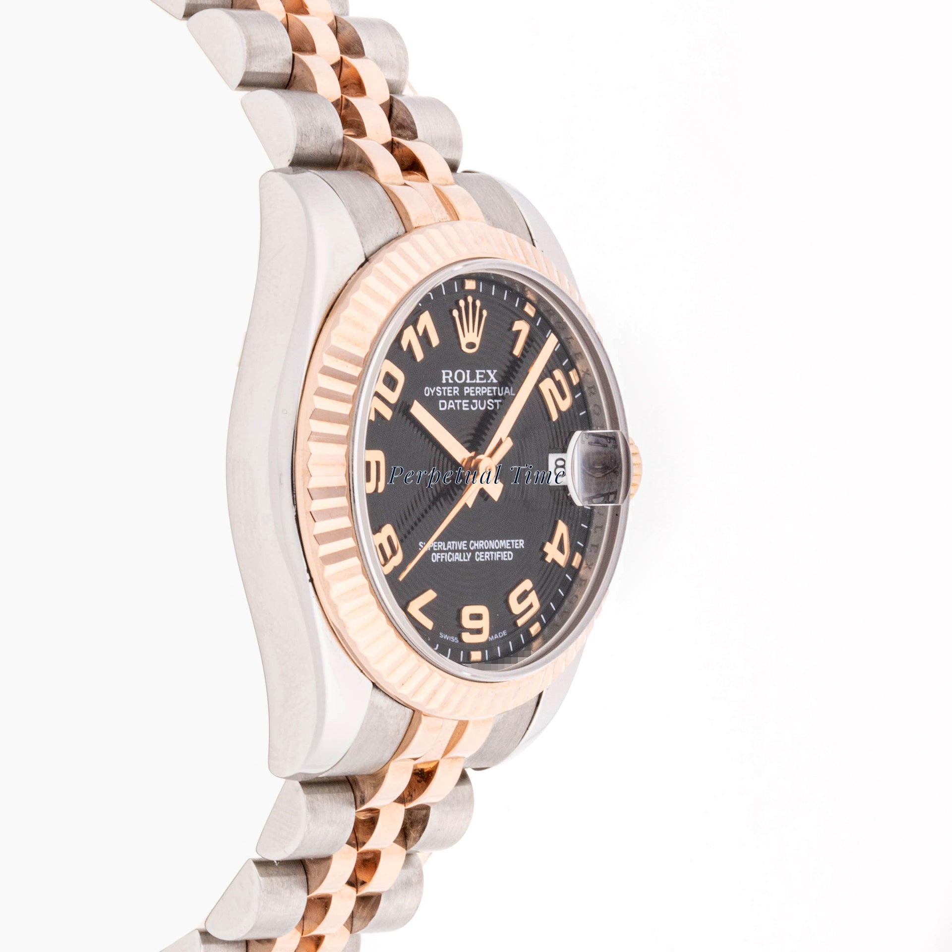 Rolex Datejust 31 mm Rose Gold & Stainless Steel 178271 Black Concentric Dial | Roman Numerals hour markers, Fluted bezel