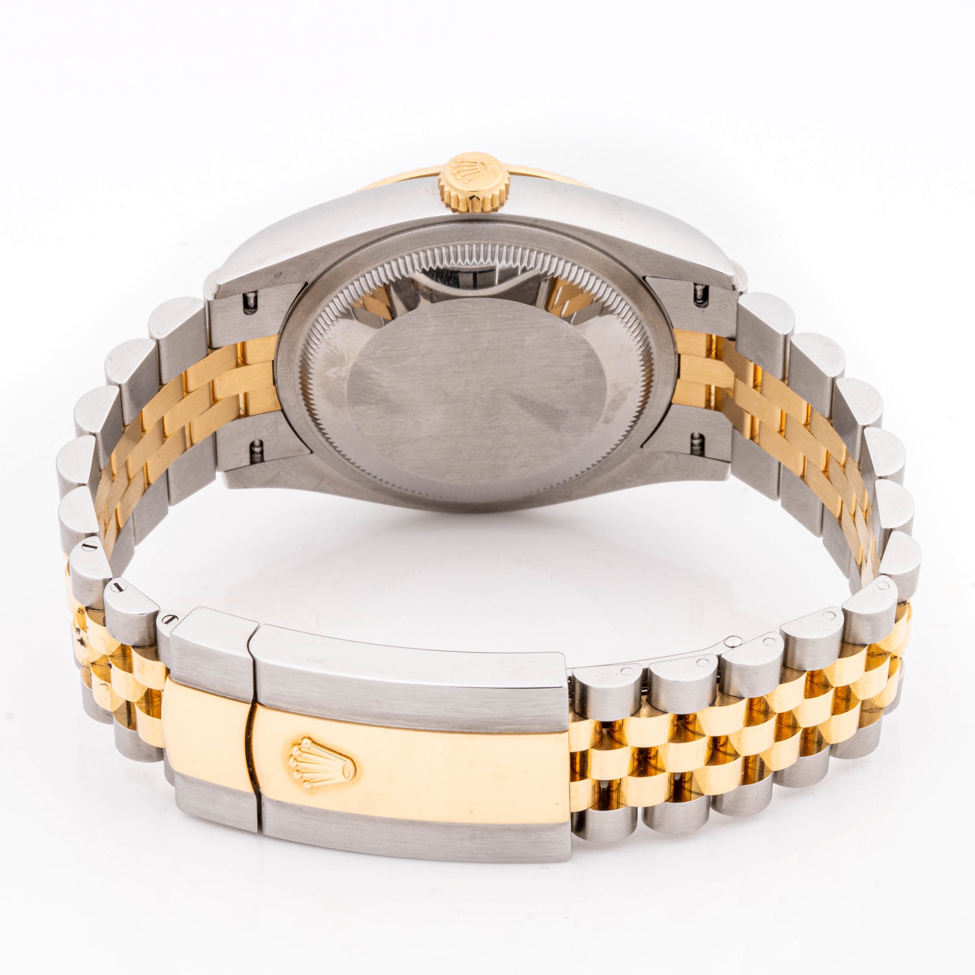 Rolex Datejust 36 mm Yellow Gold & Stainless Steel 126233 Champagne Palm Dial | Stick hour markers, Fluted bezel