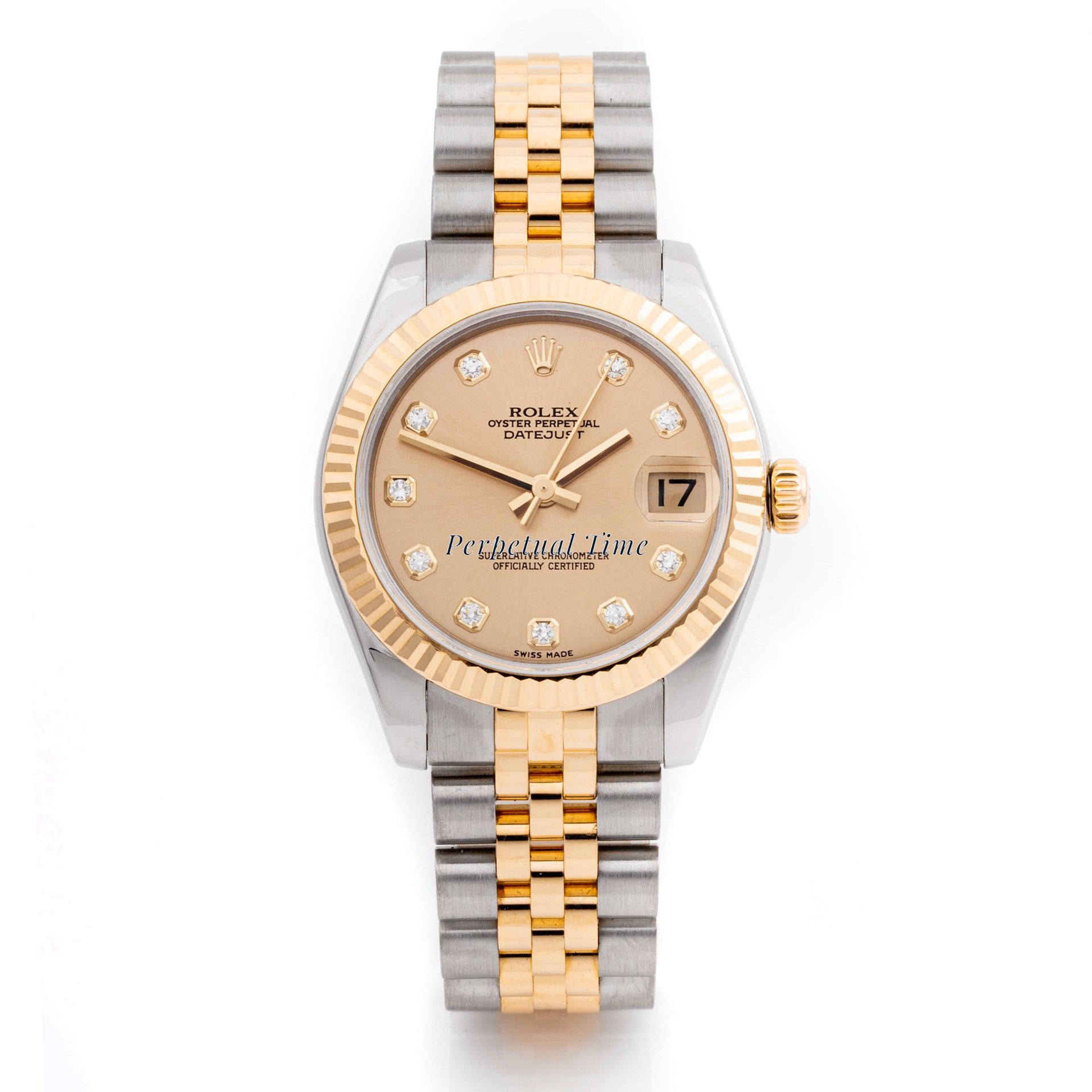 Rolex Datejust 31mm Stainless Steel & Yellow Gold 178273 Champagne  Dial | Diamond hour markers, Fluted bezel