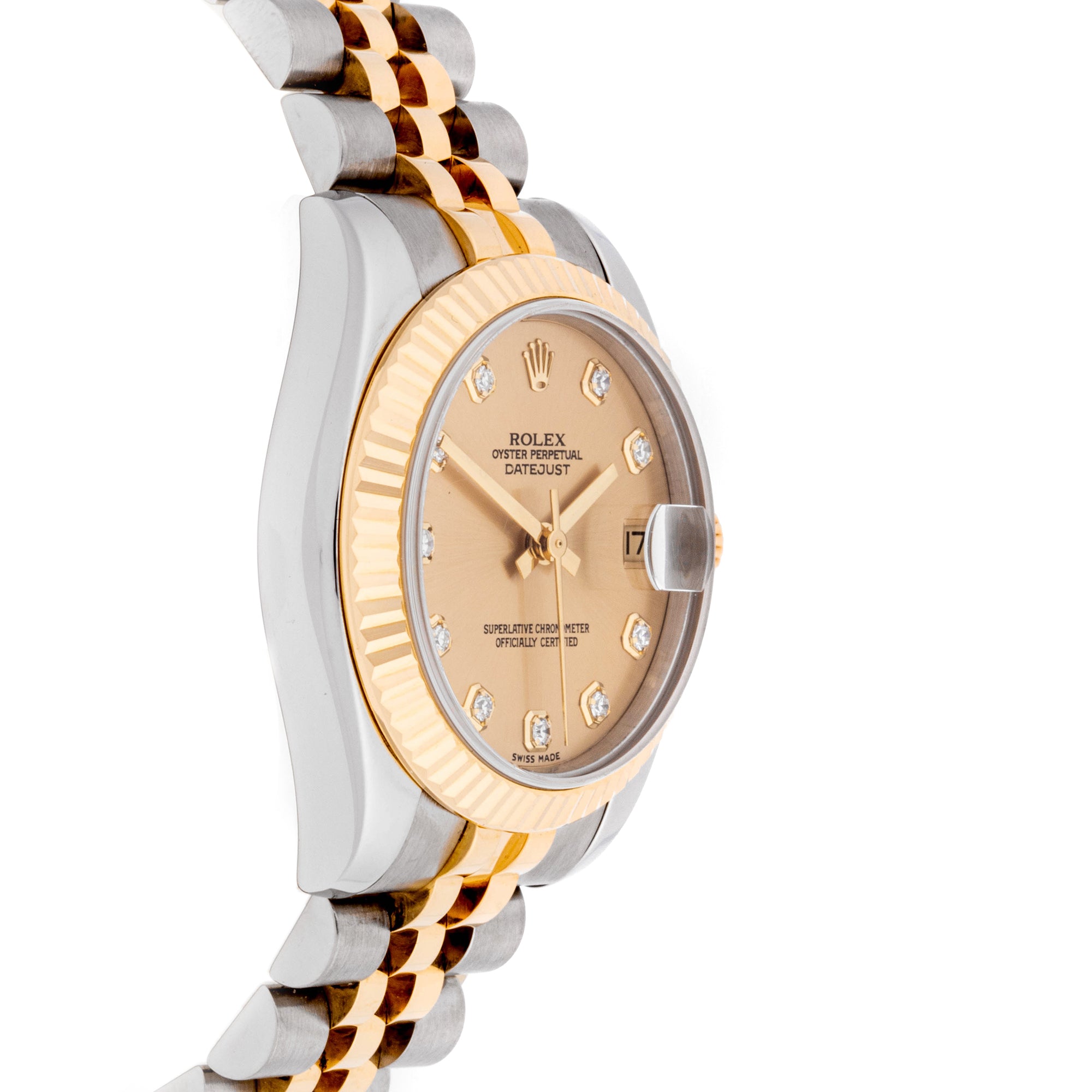 Rolex Datejust 31mm Stainless Steel & Yellow Gold 178273 Champagne  Dial | Diamond hour markers, Fluted bezel