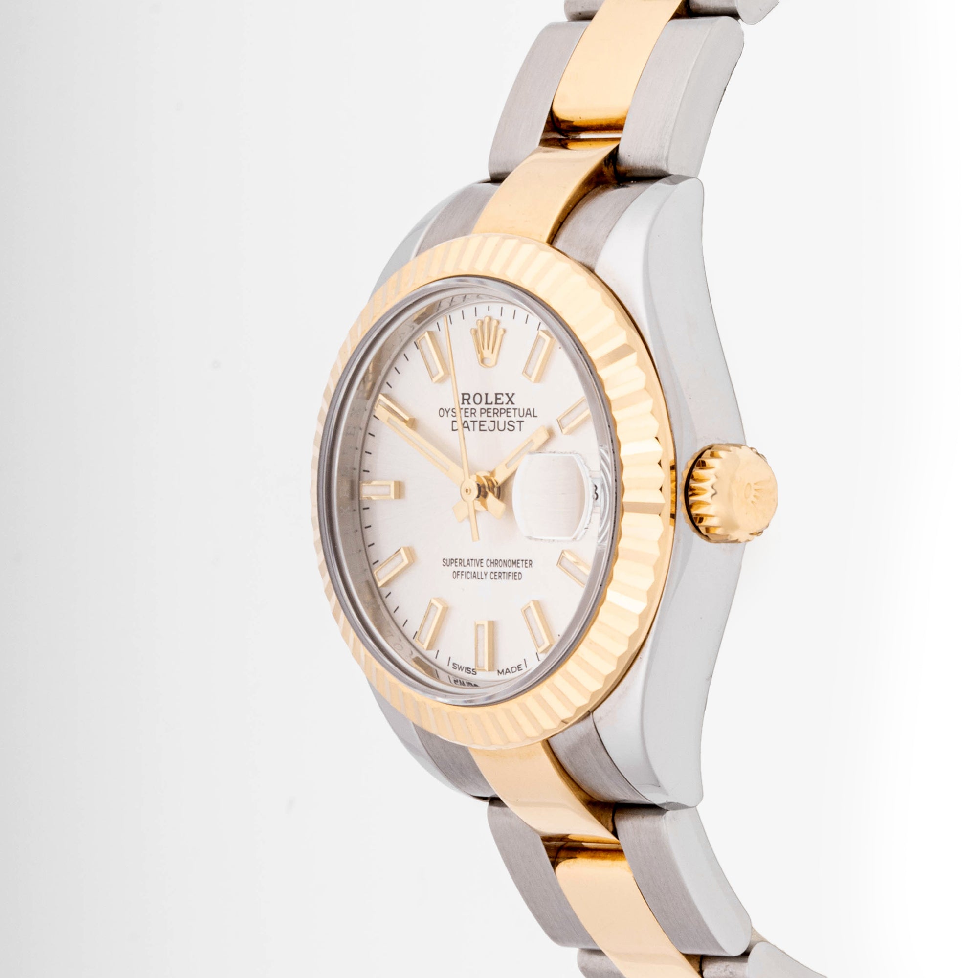 Rolex Lady-Datejust 28 mm Yellow Gold & Stainless Steel 279173 Silver Dial | Index hour markers, Fluted bezel