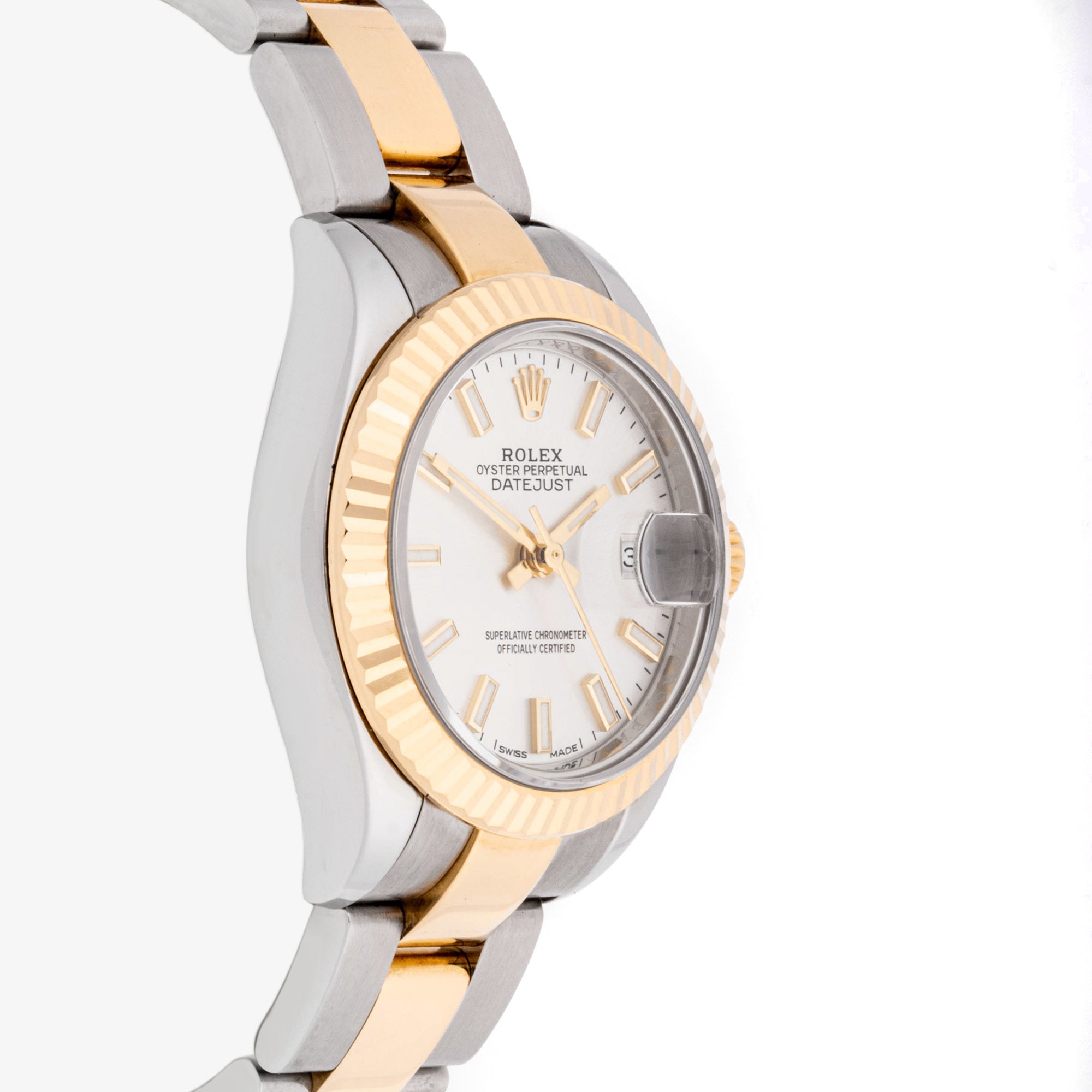 Rolex Lady-Datejust 28 mm Yellow Gold & Stainless Steel 279173 Silver Dial | Index hour markers, Fluted bezel