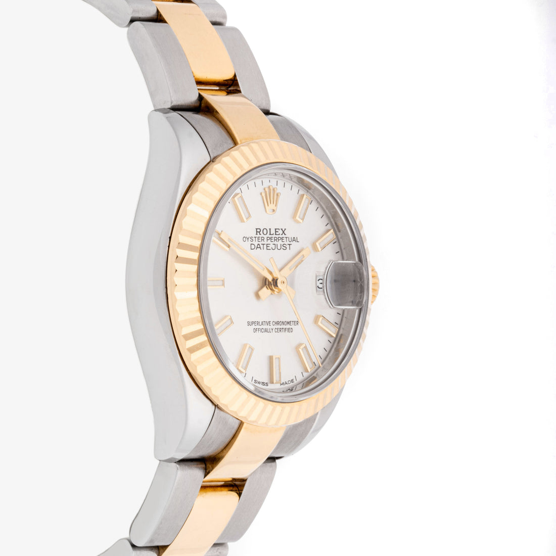 Rolex Lady-Datejust 28 mm Yellow Gold & Stainless Steel 279173 Silver Dial | Index hour markers, Fluted bezel