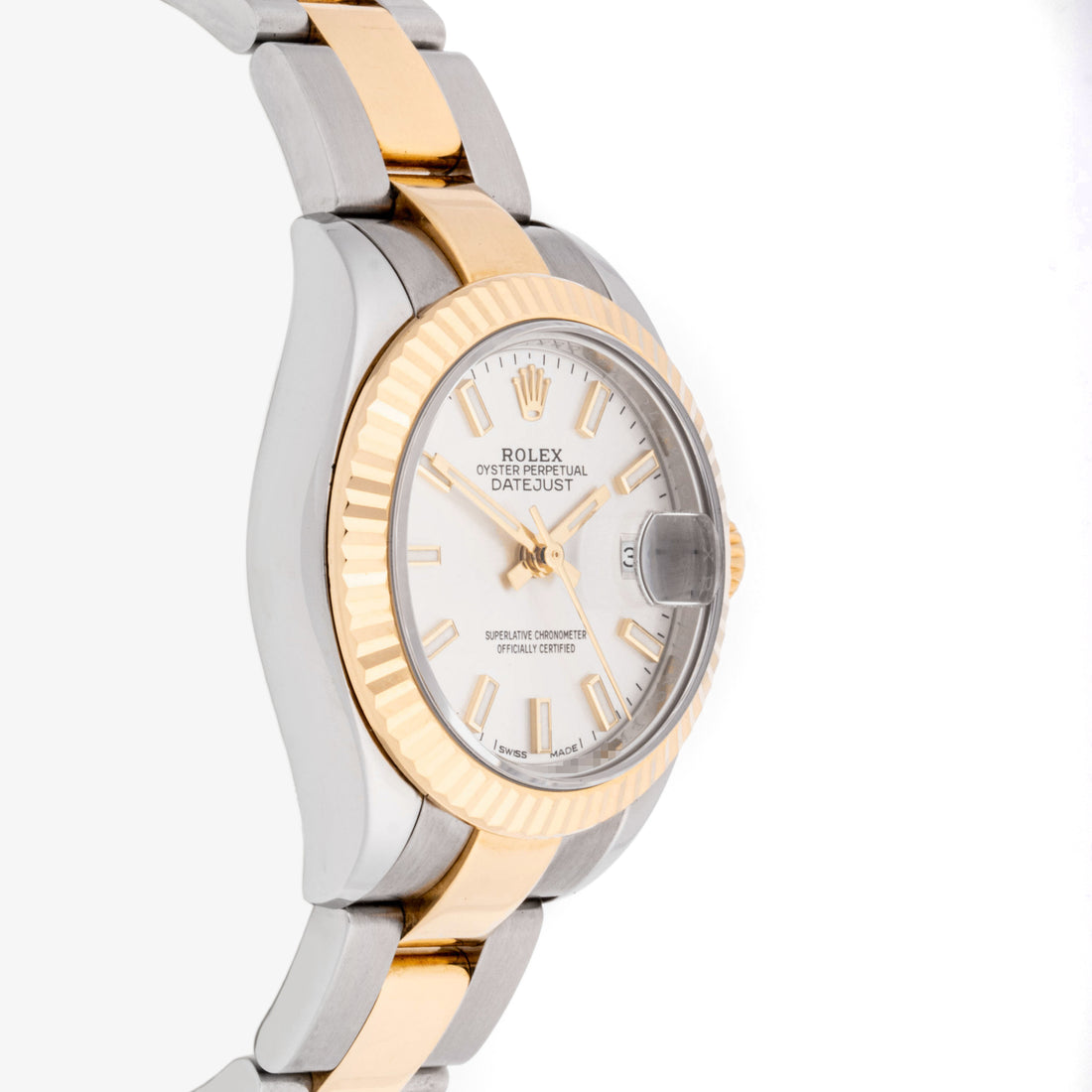 Rolex Lady-Datejust 28 mm Yellow Gold & Stainless Steel 279173 Silver Dial | Index hour markers, Fluted bezel