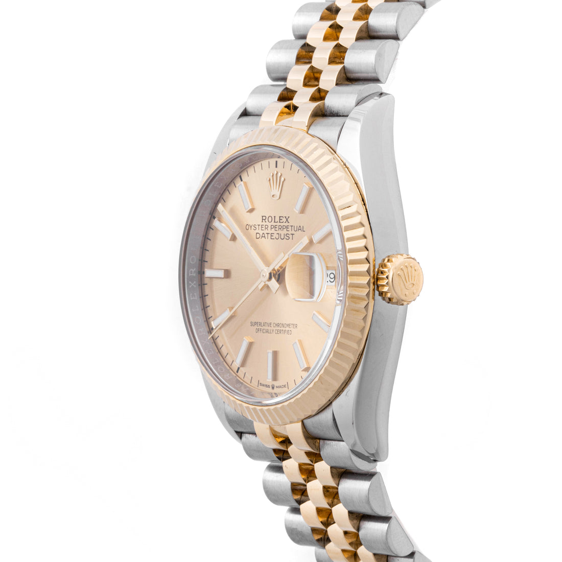 Rolex Datejust 36 mm Yellow Gold & Stainless Steel 126233 Champagne  Dial | Stick hour markers, Fluted bezel
