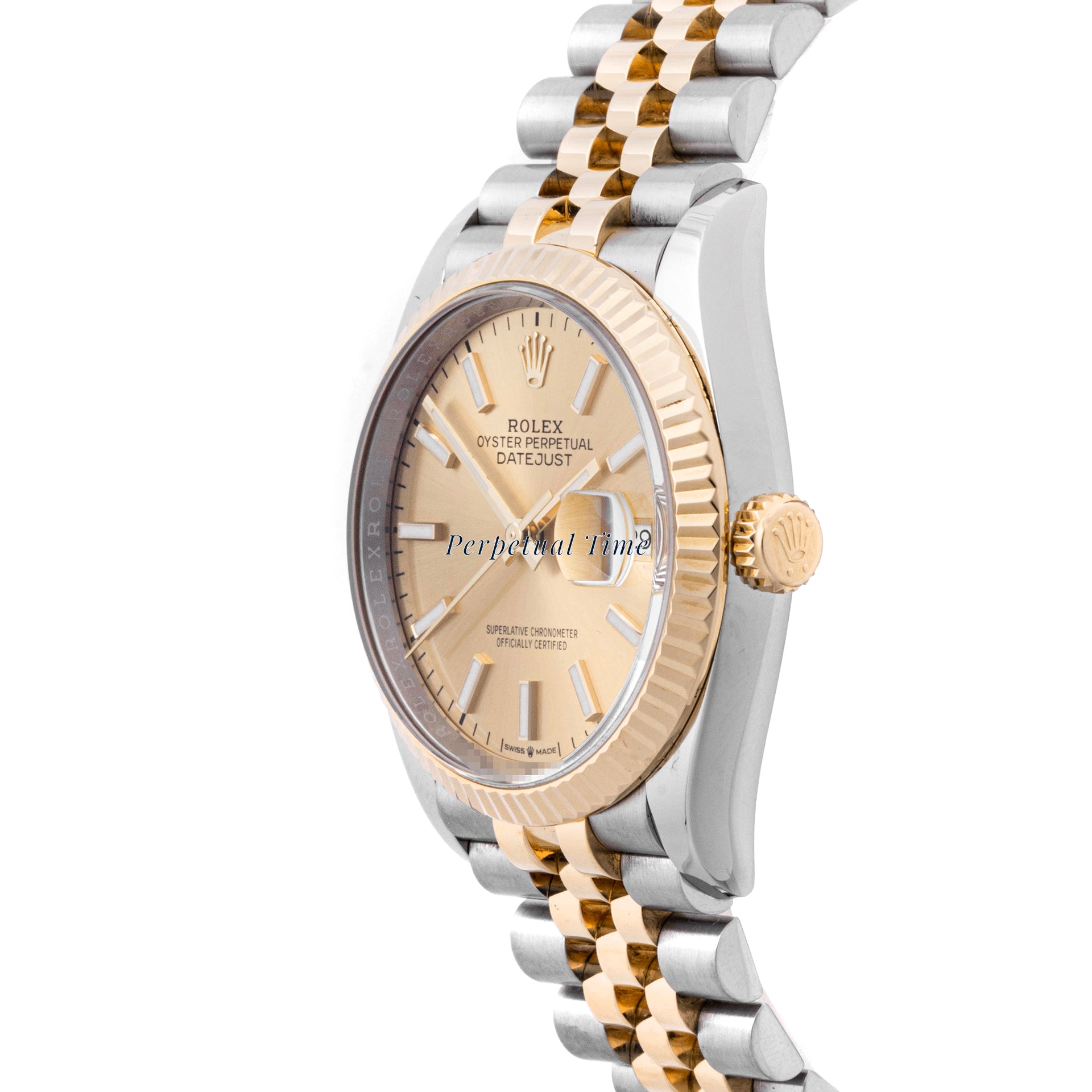 Rolex Datejust 36 mm Yellow Gold & Stainless Steel 126233 Champagne  Dial | Stick hour markers, Fluted bezel