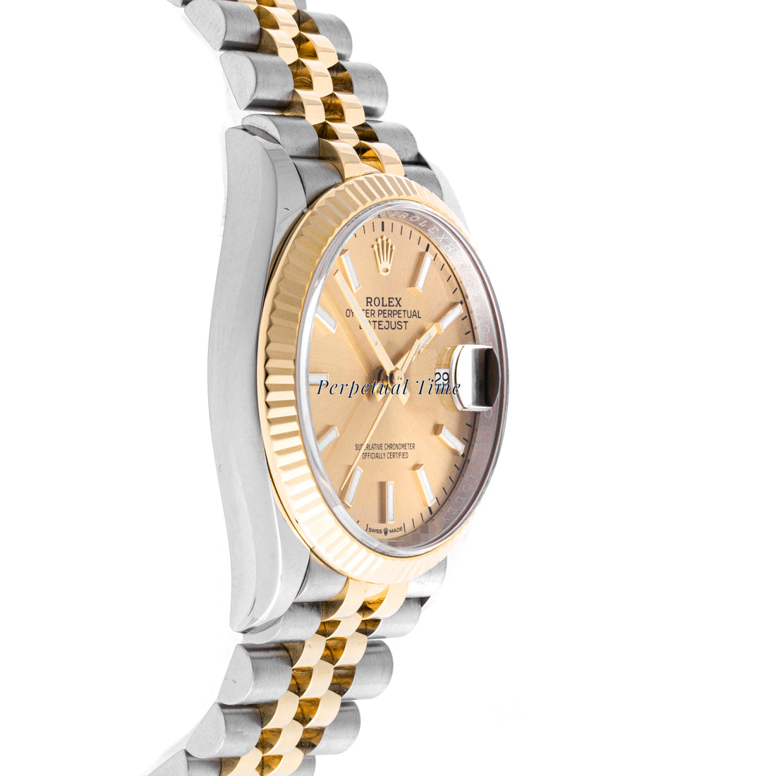 Rolex Datejust 36 mm Yellow Gold & Stainless Steel 126233 Champagne  Dial | Stick hour markers, Fluted bezel