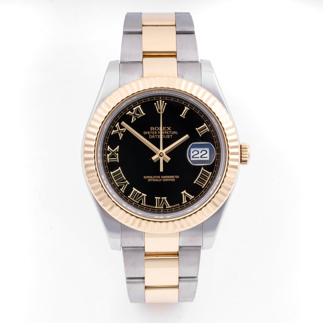 Rolex Datejust II 41mm Stainless Steel & Yellow Gold 116333 Black  Dial | Roman Numerals hour markers, Fluted bezel